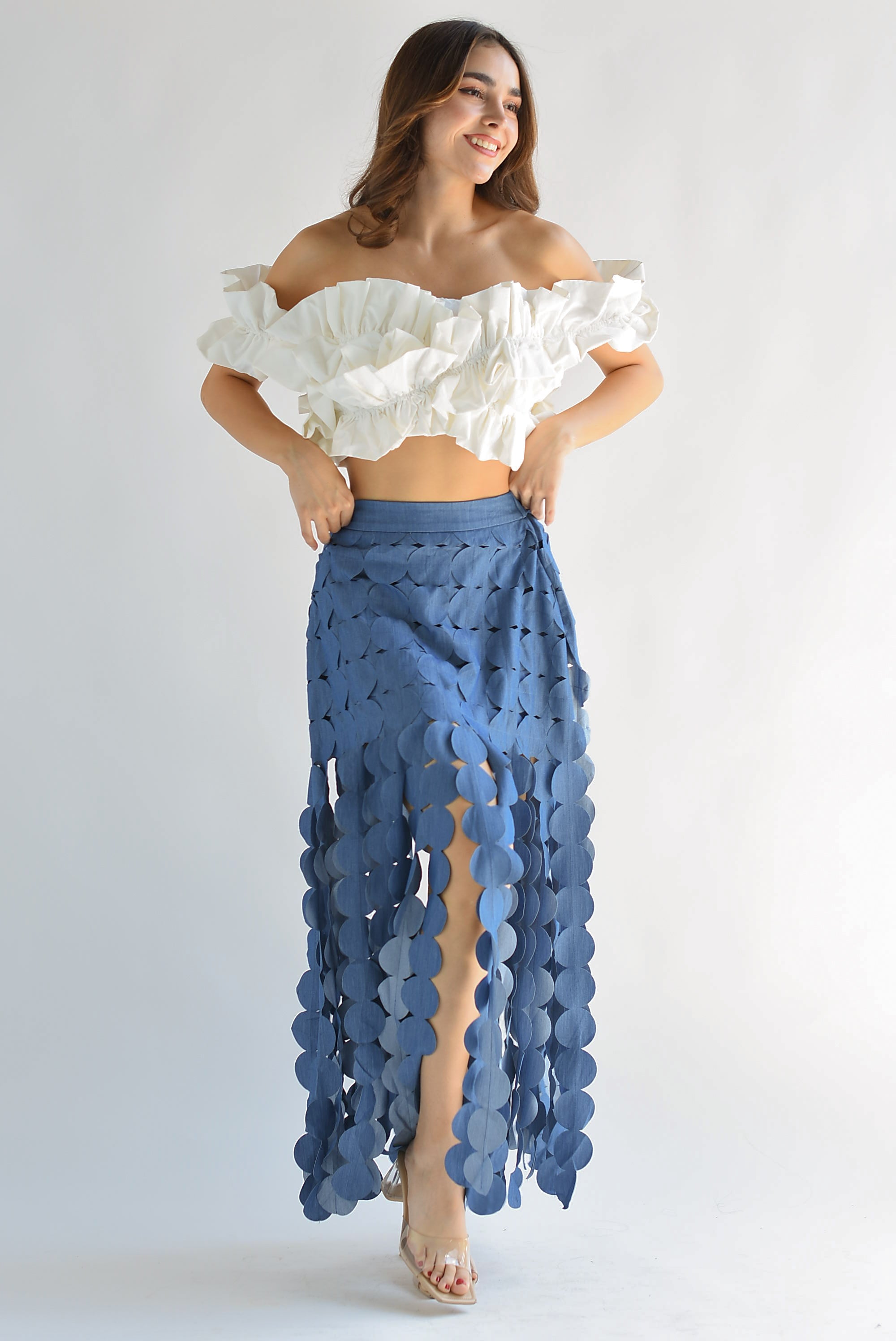 Falda flecos círculos Denim