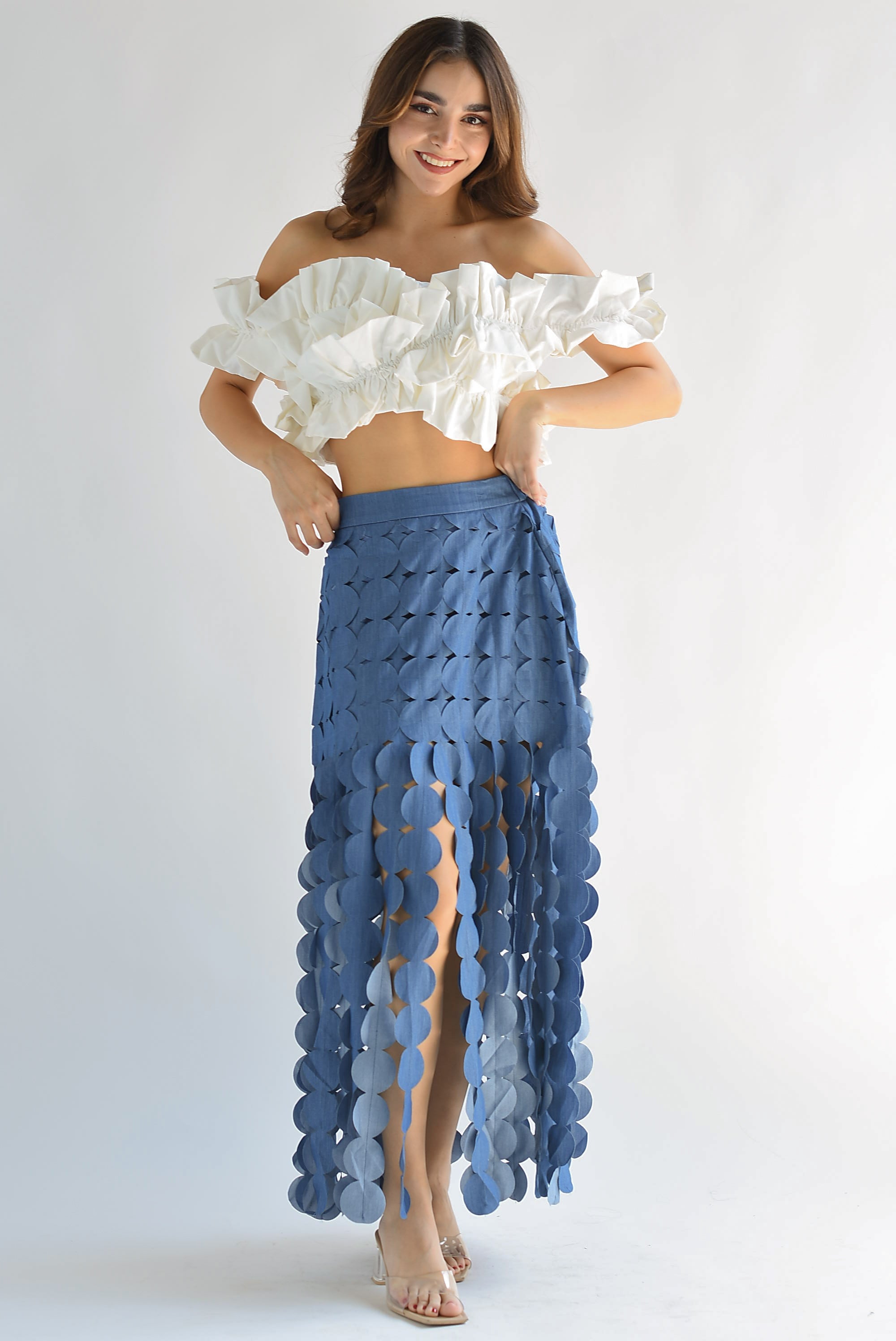 Falda flecos círculos Denim