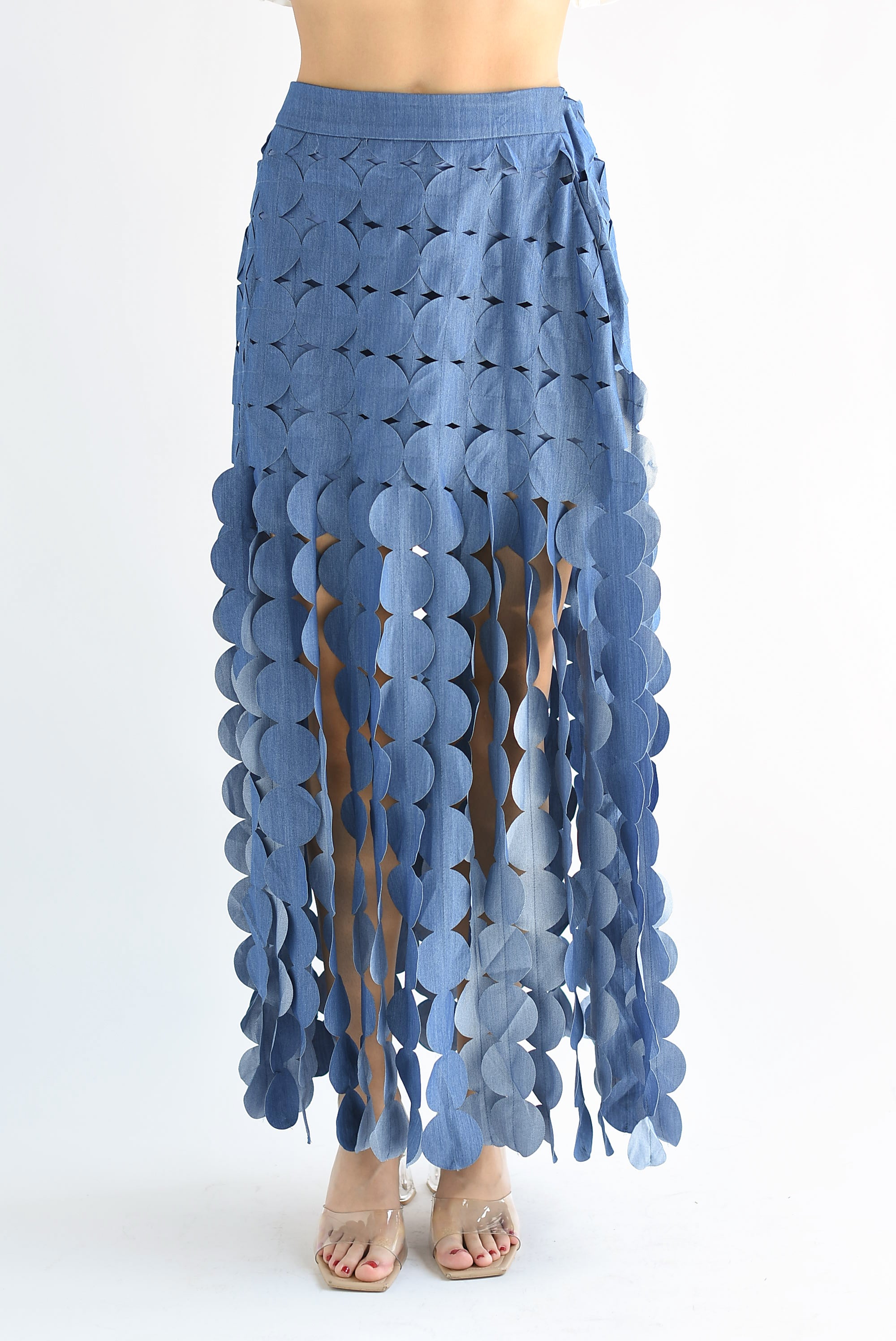Falda flecos círculos Denim