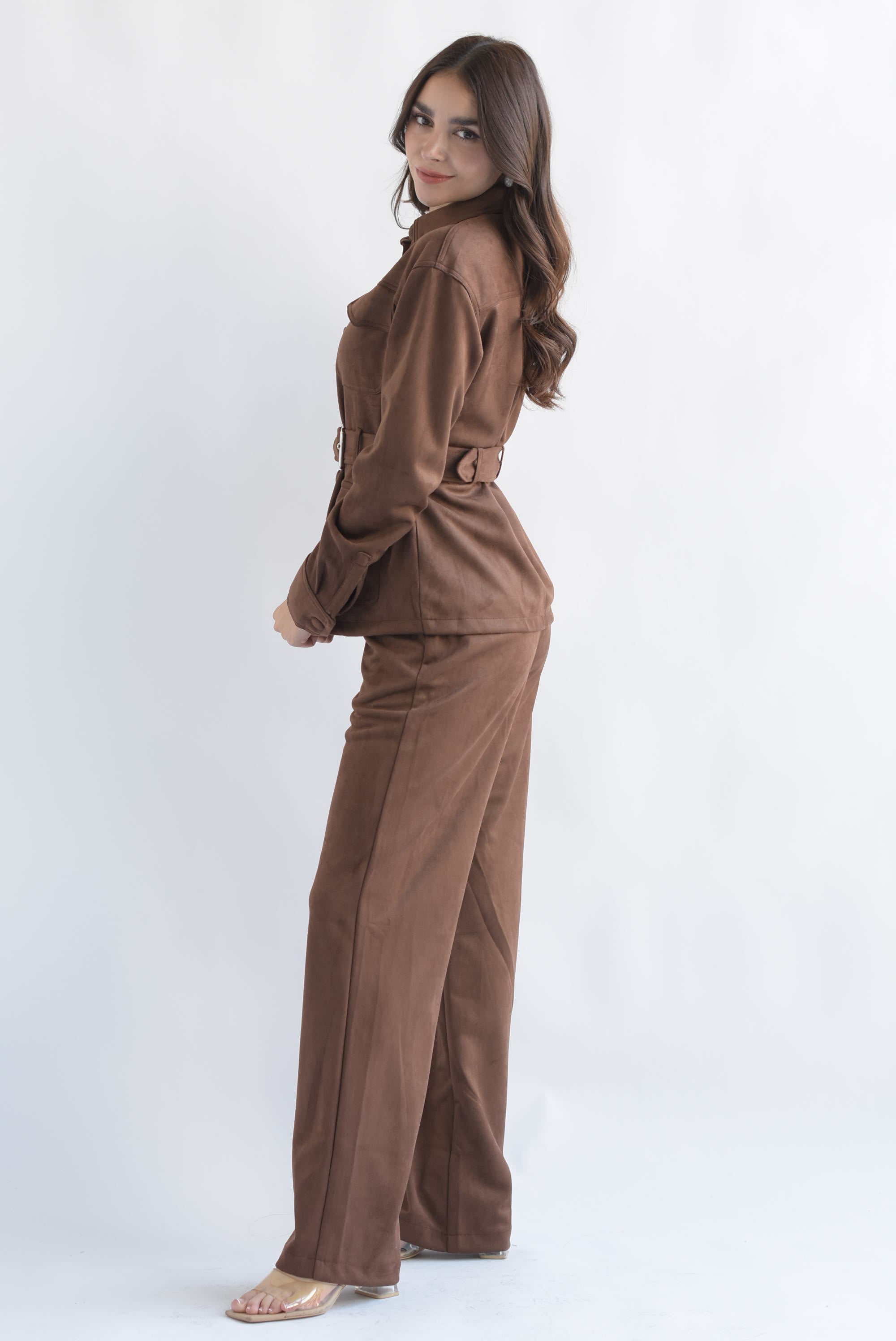 Set Pantalón y Blazer cargo suede Espresso
