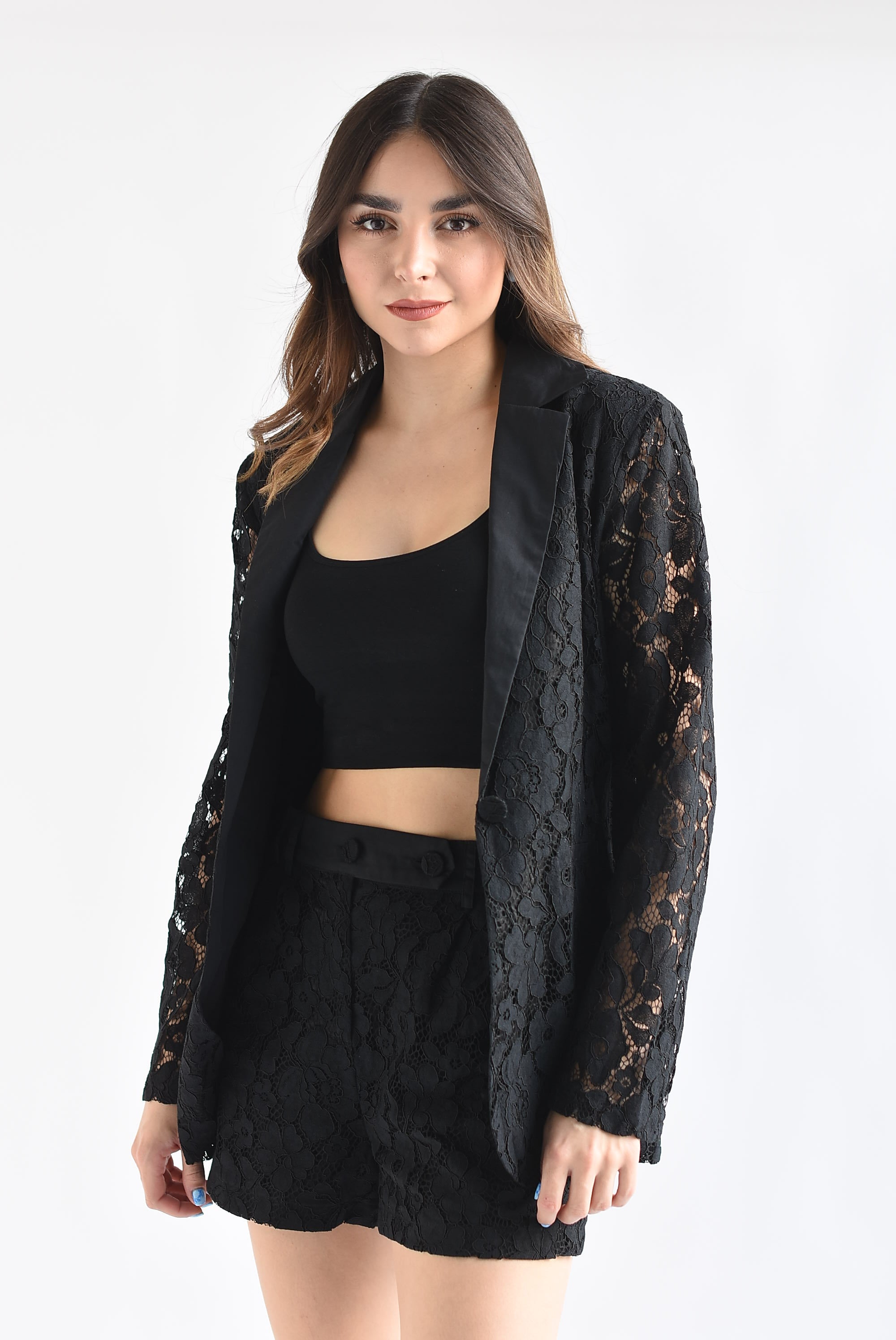 Set Short y Blazer encaje Negro