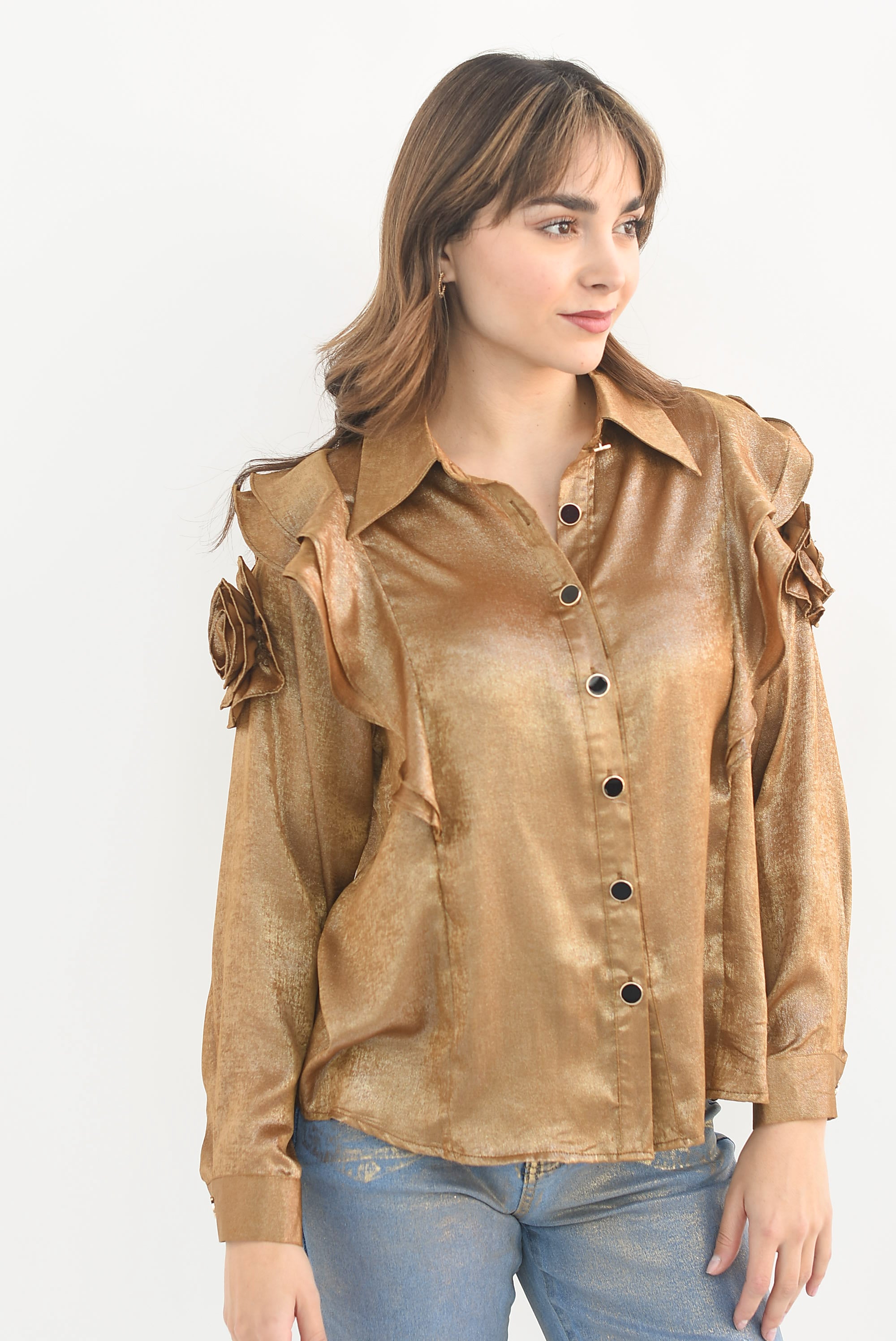 Camisa flor 3D y foil Dorada