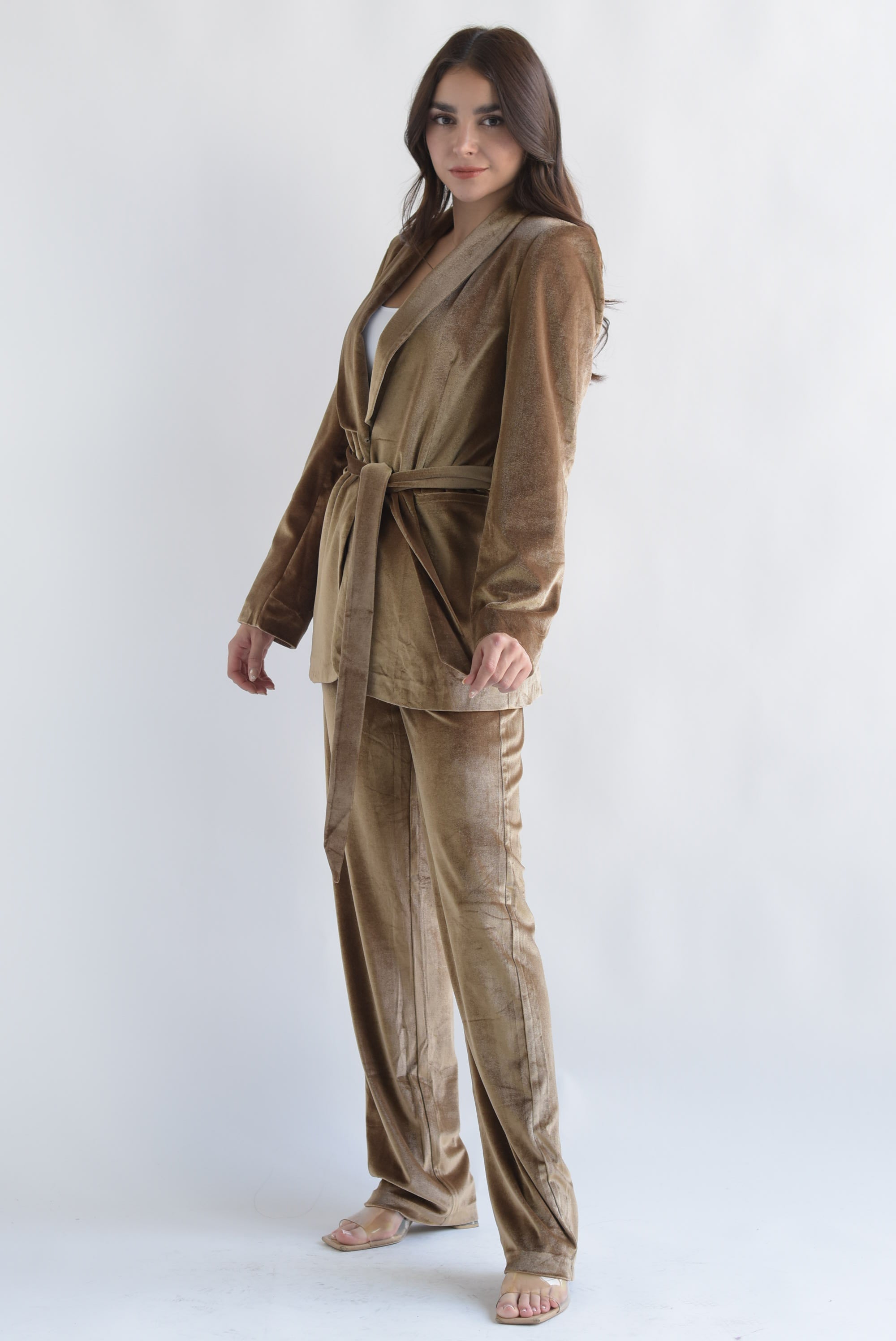 Set Pantalón y Blazer terciopelo Dorado