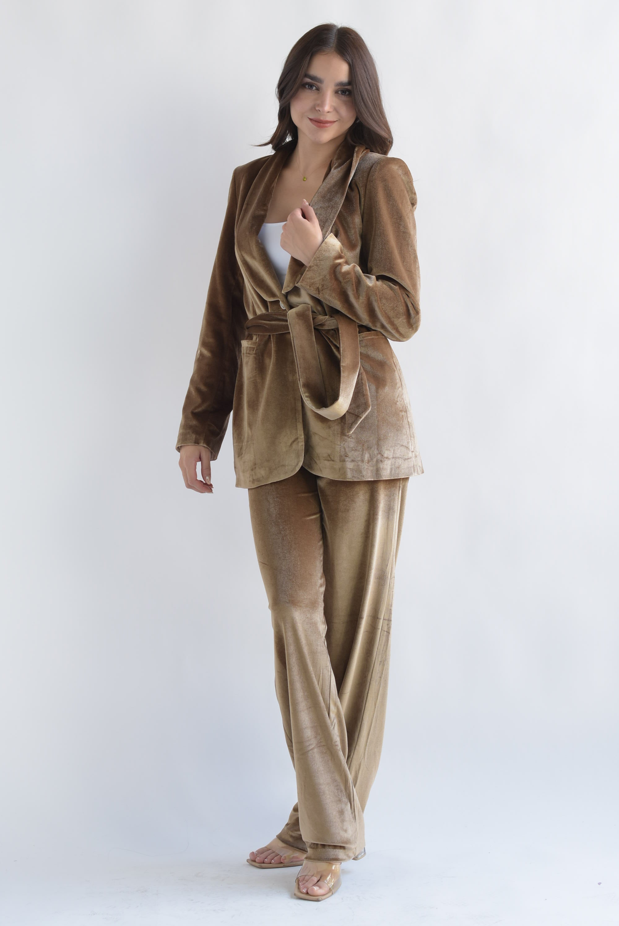 Set Pantalón y Blazer terciopelo Dorado