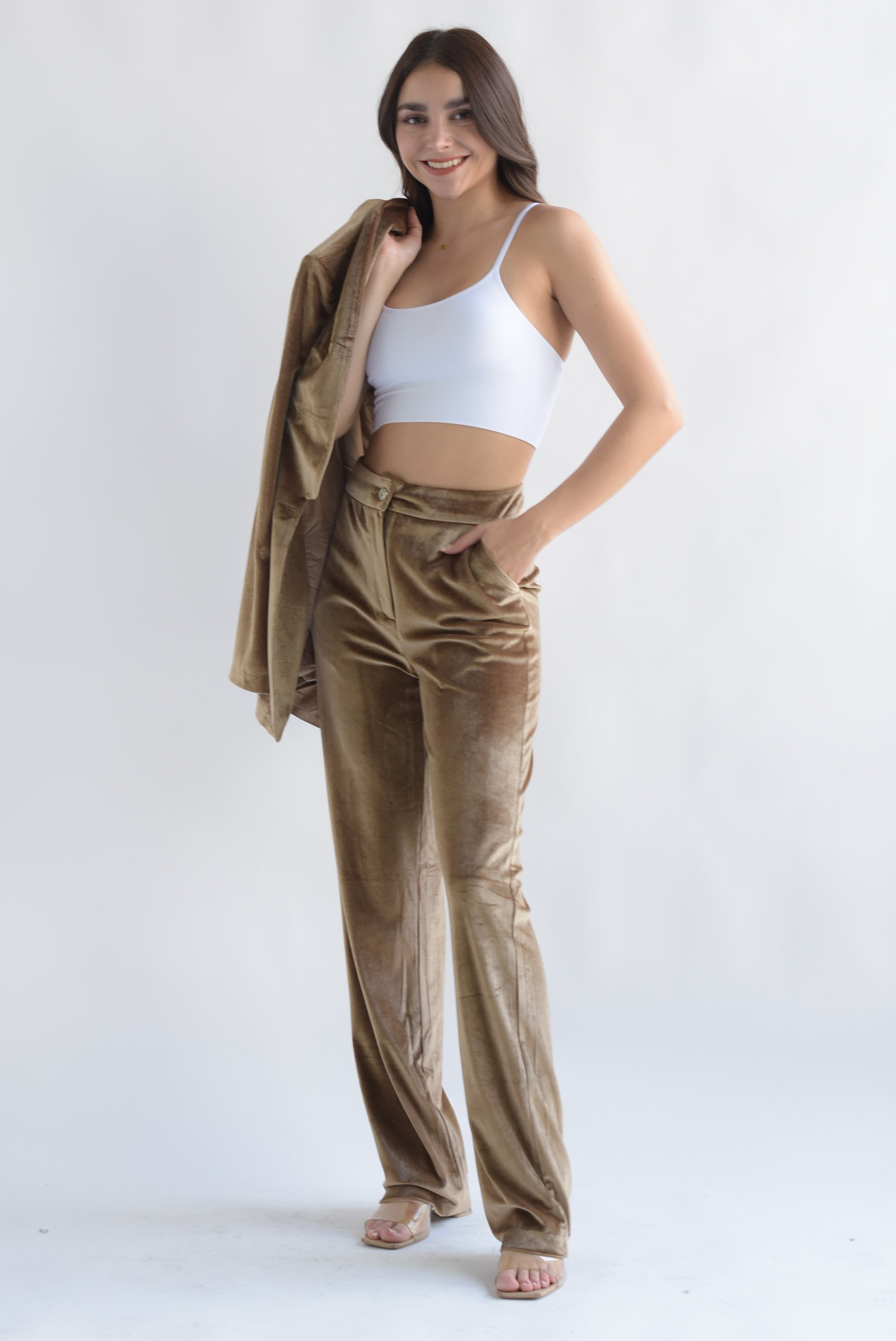 Set Pantalón y Blazer terciopelo Dorado
