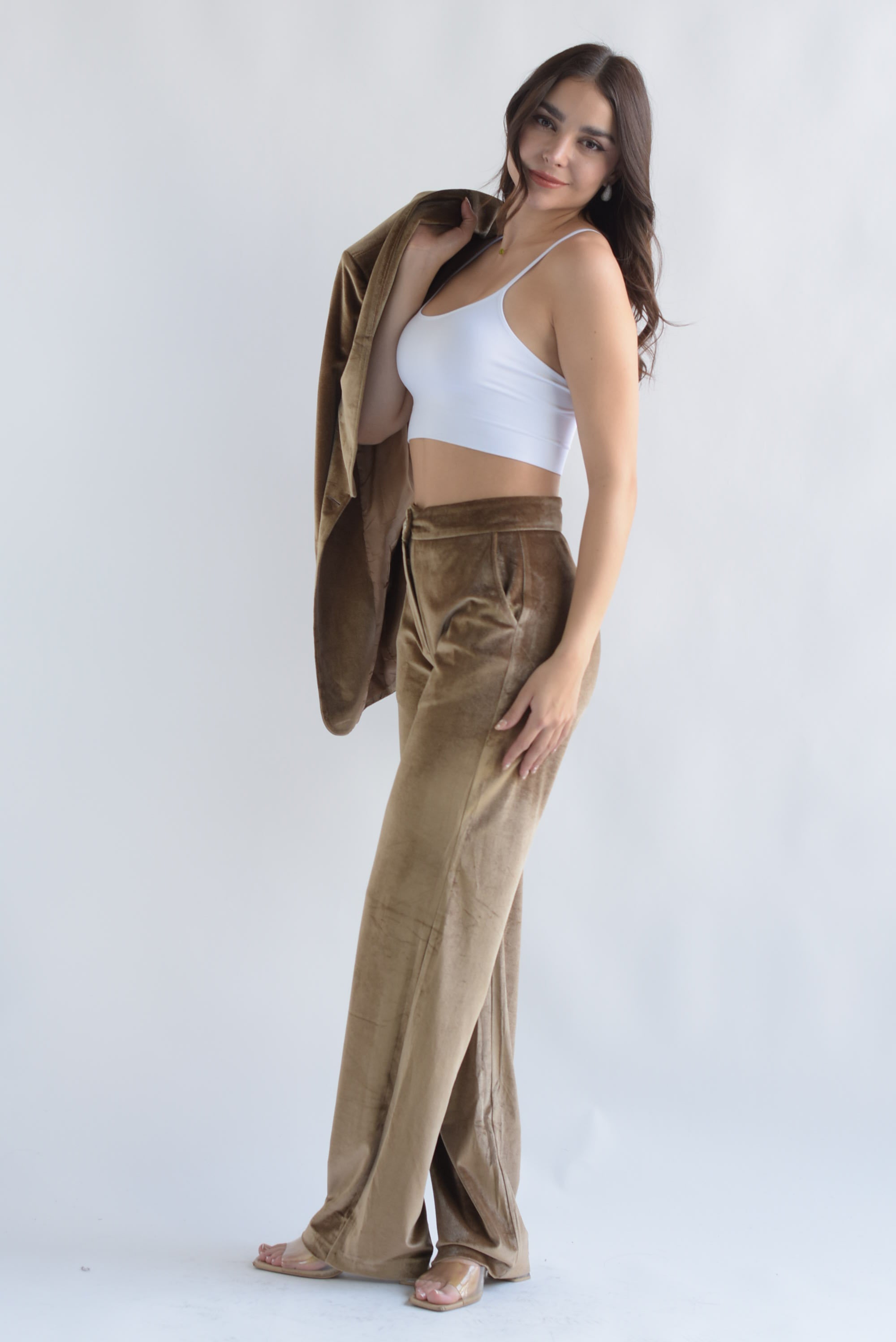 Set Pantalón y Blazer terciopelo Dorado