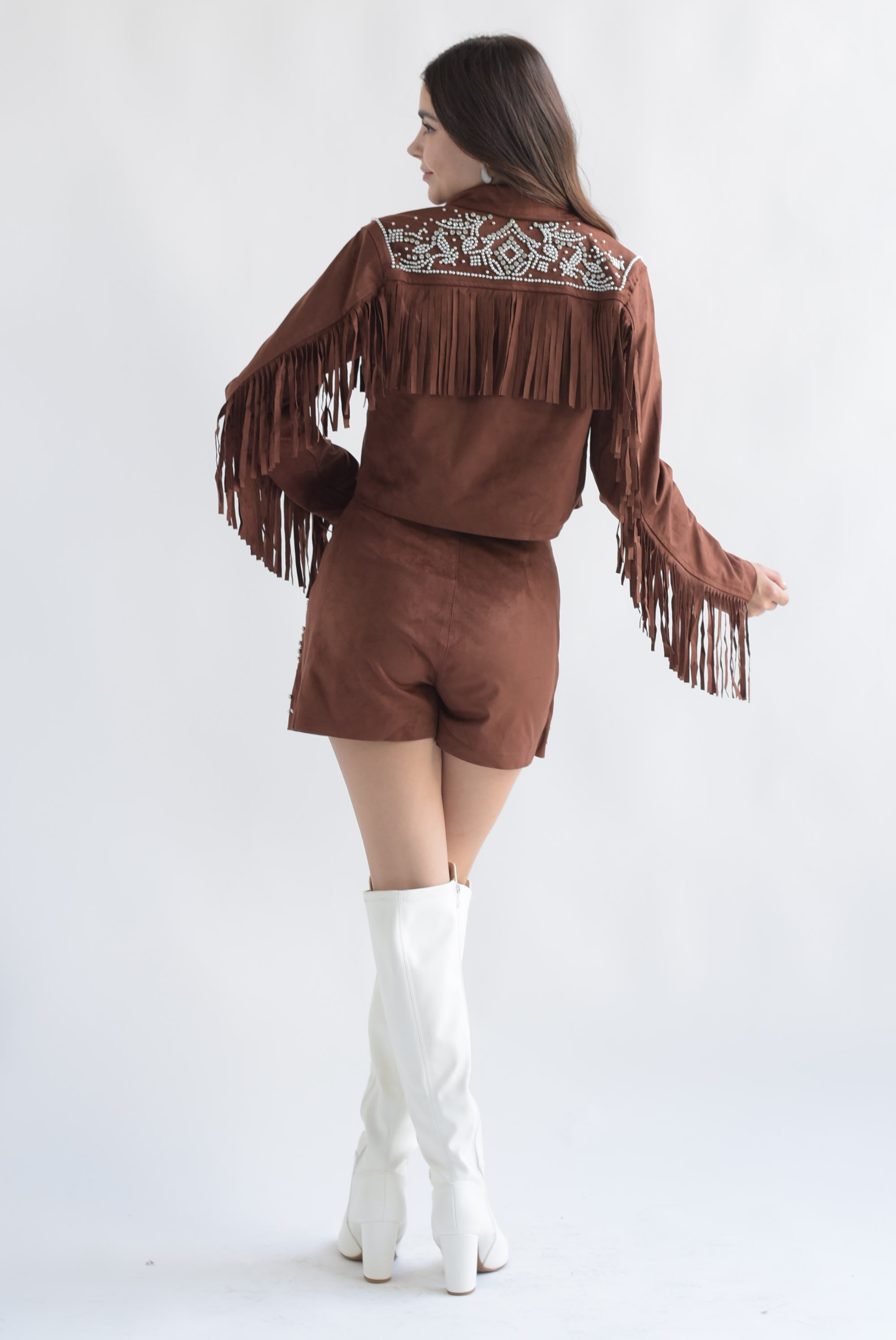 Set Falda-Short y Blazer cowboy suede Marrón