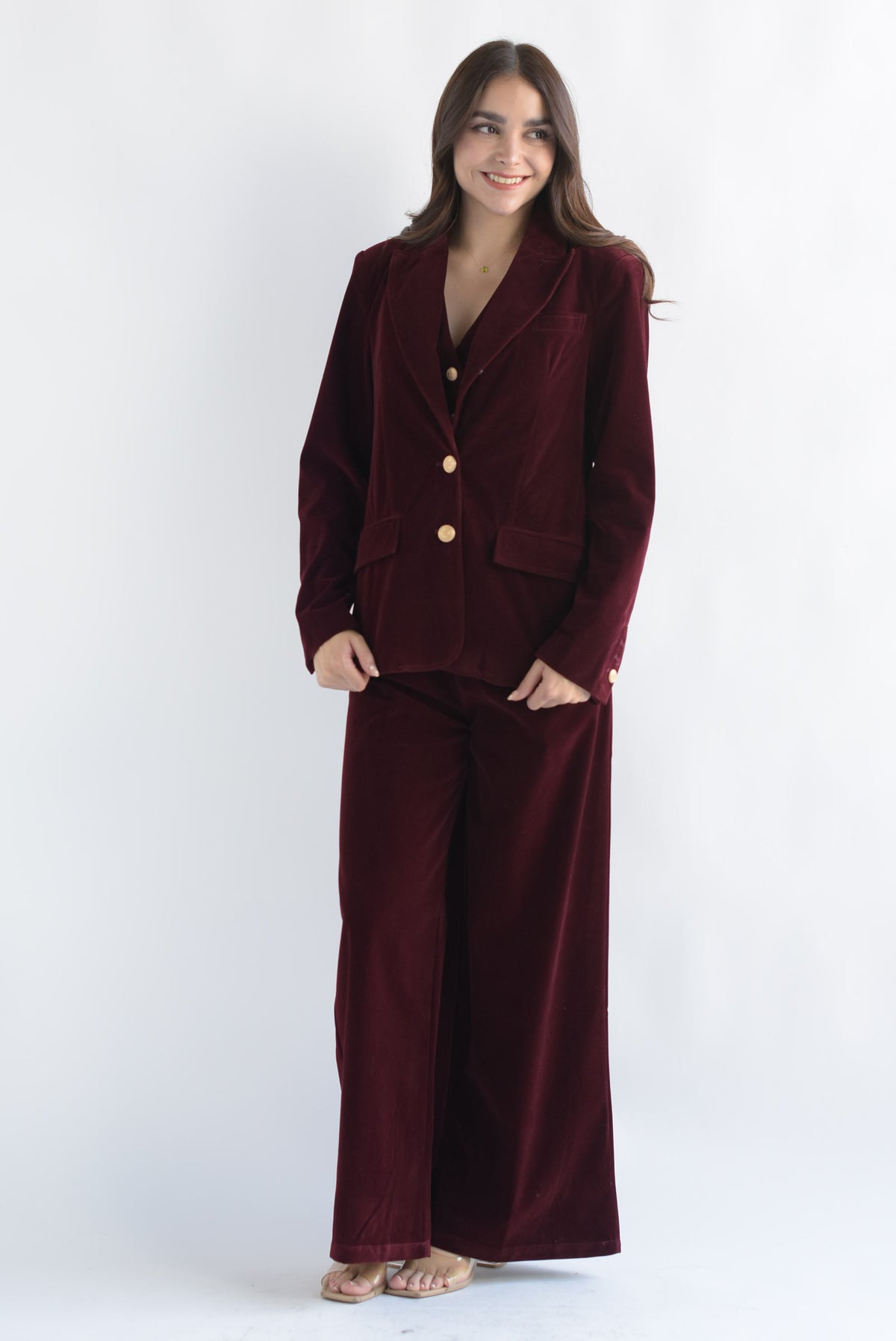 Set Pantalón y Blazer terciopelo Vino
