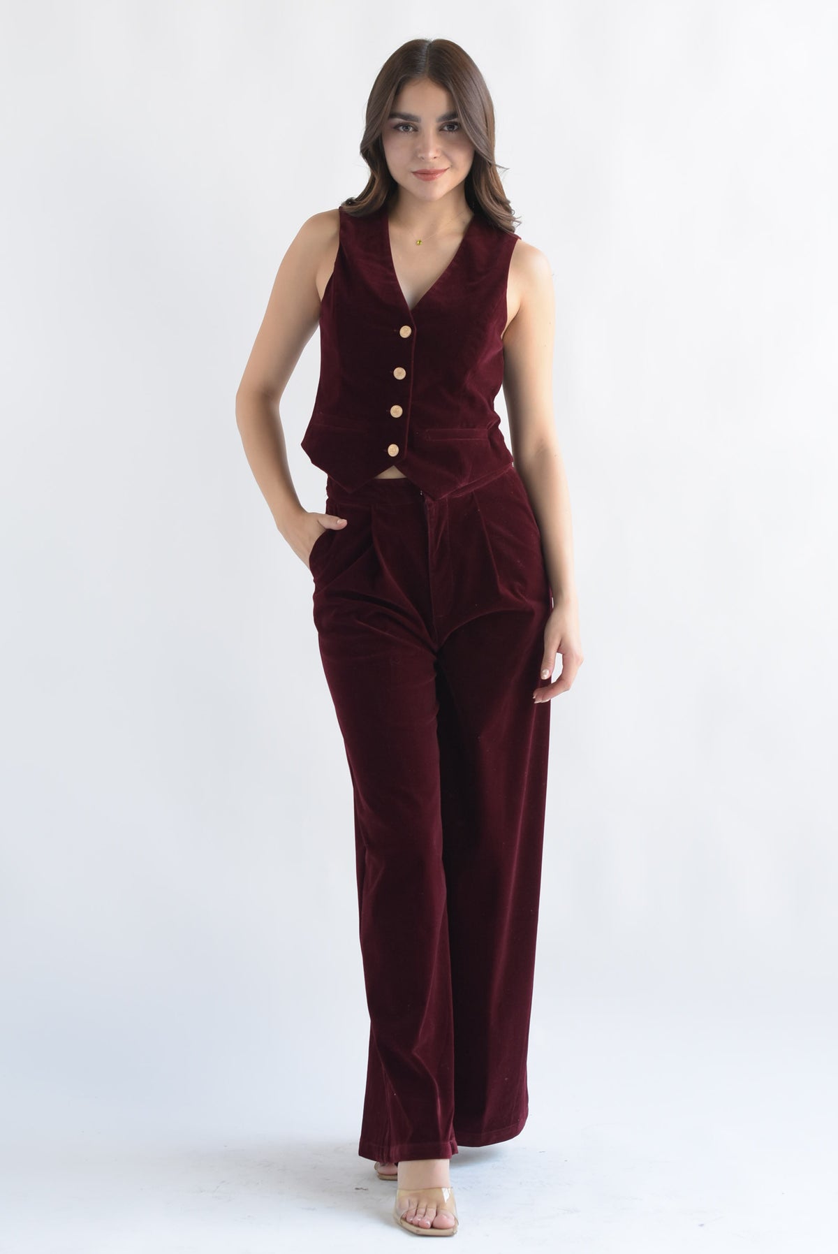 Set Pantalón y Blazer terciopelo Vino