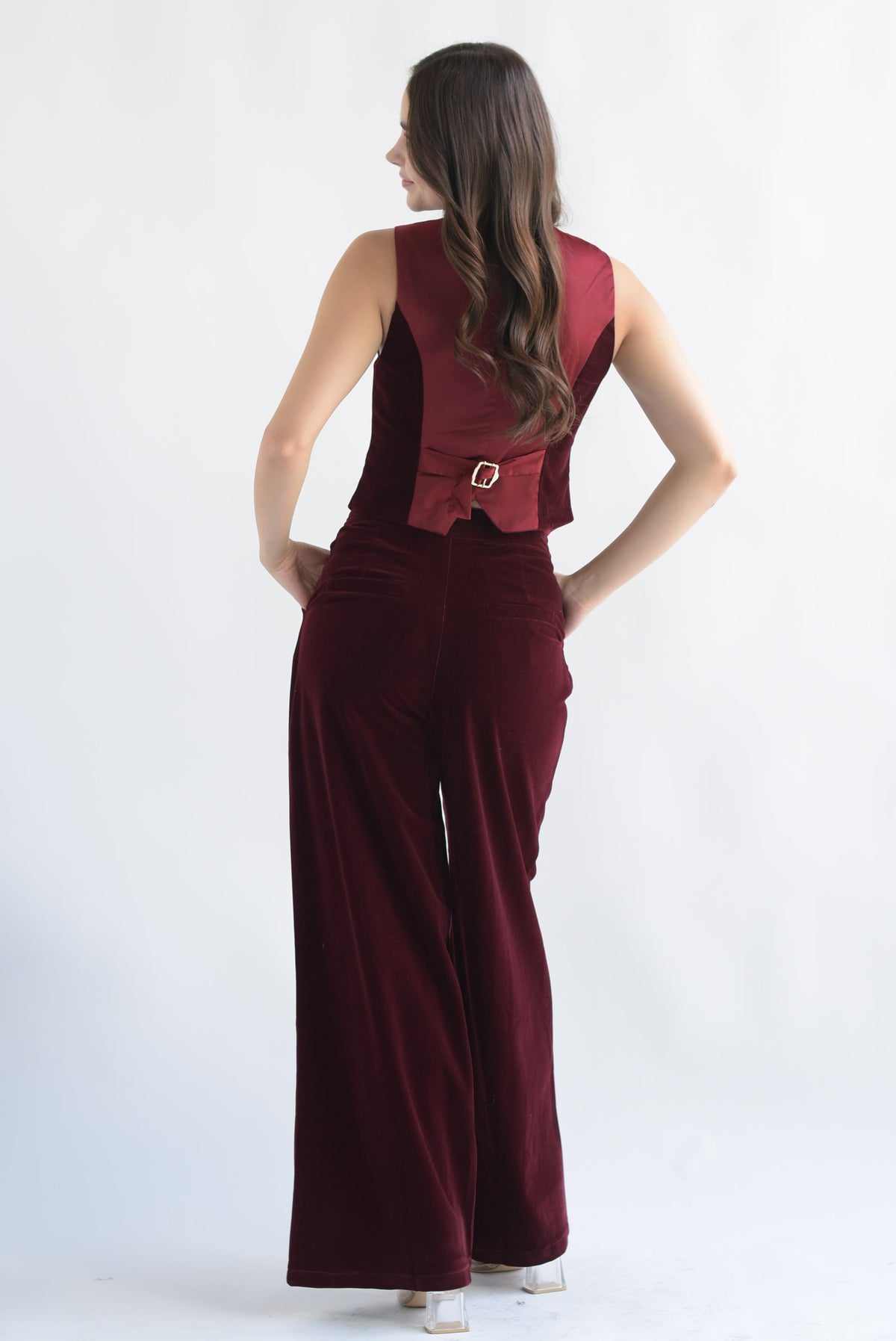Set Pantalón y Blazer terciopelo Vino