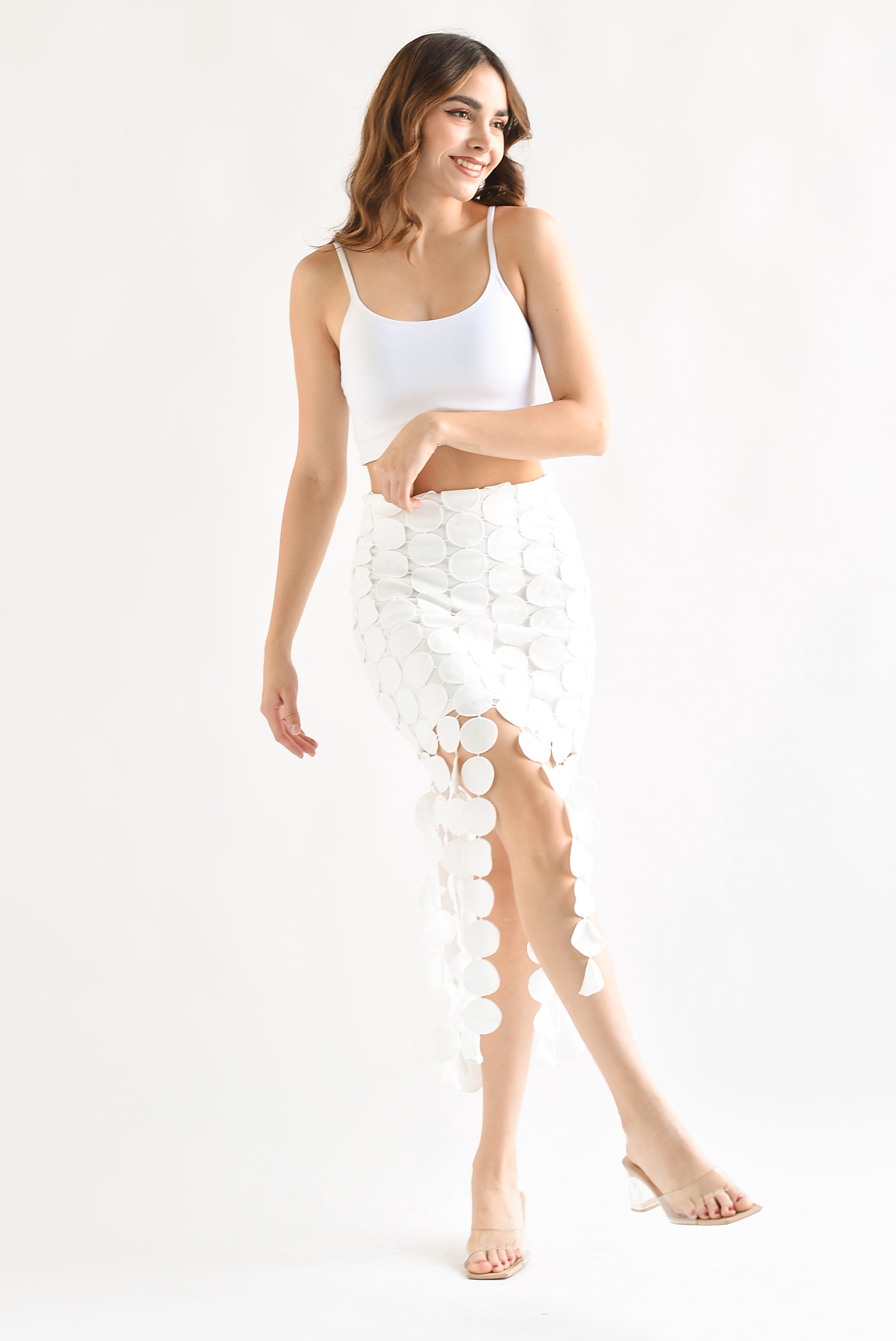 Falda flecos círculos Blanca