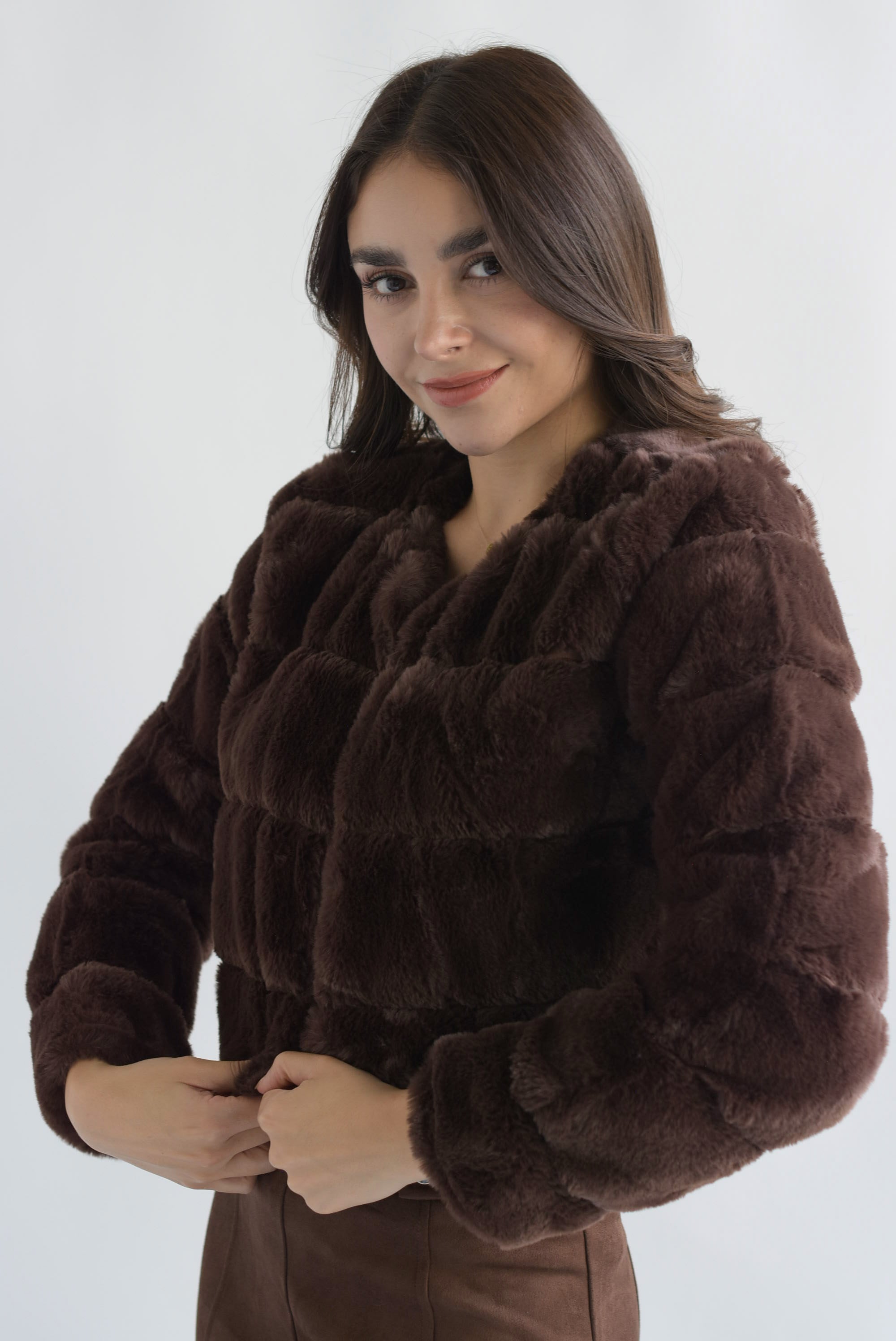 Abrigo franjas faux fur Espresso