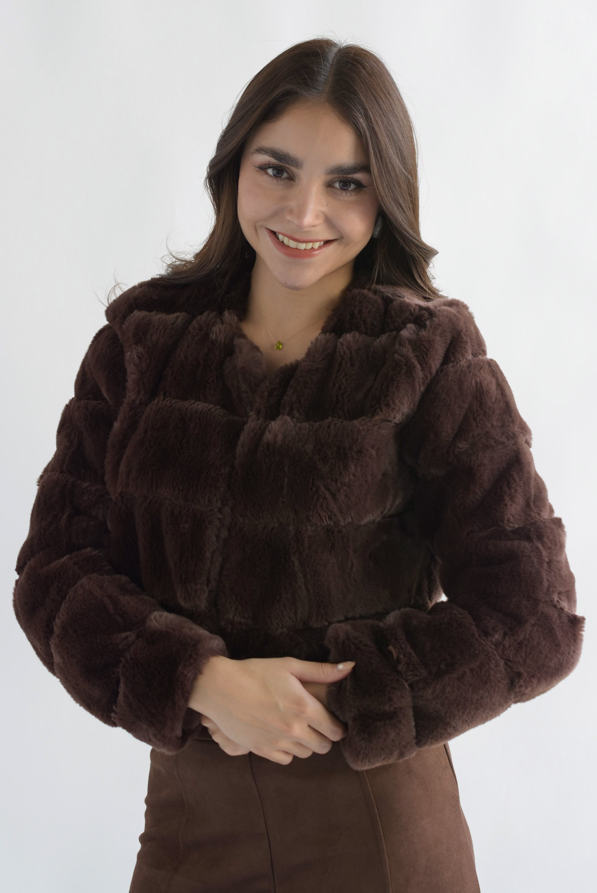 Abrigo franjas faux fur Espresso