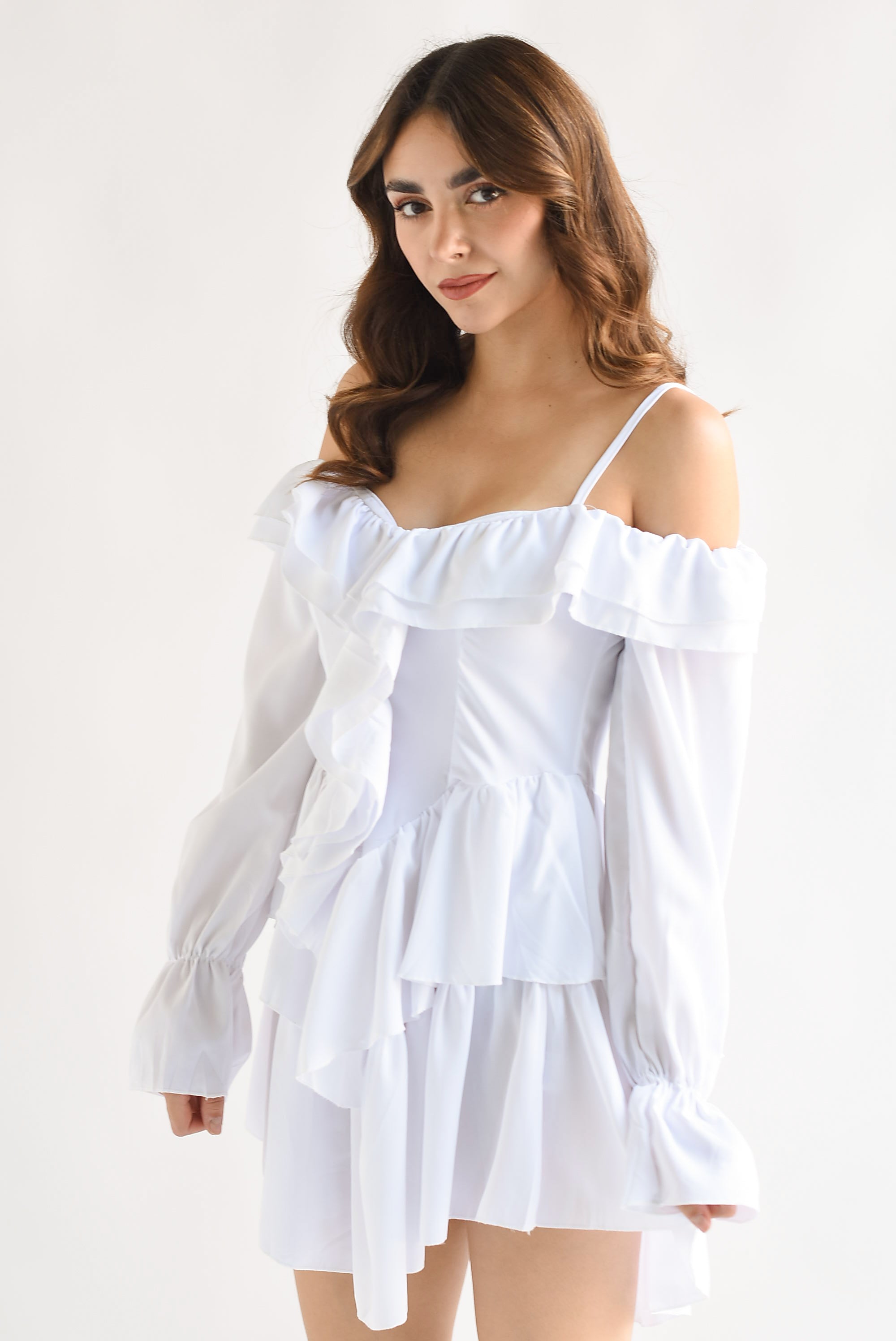 Vestido corto olanes Blanco