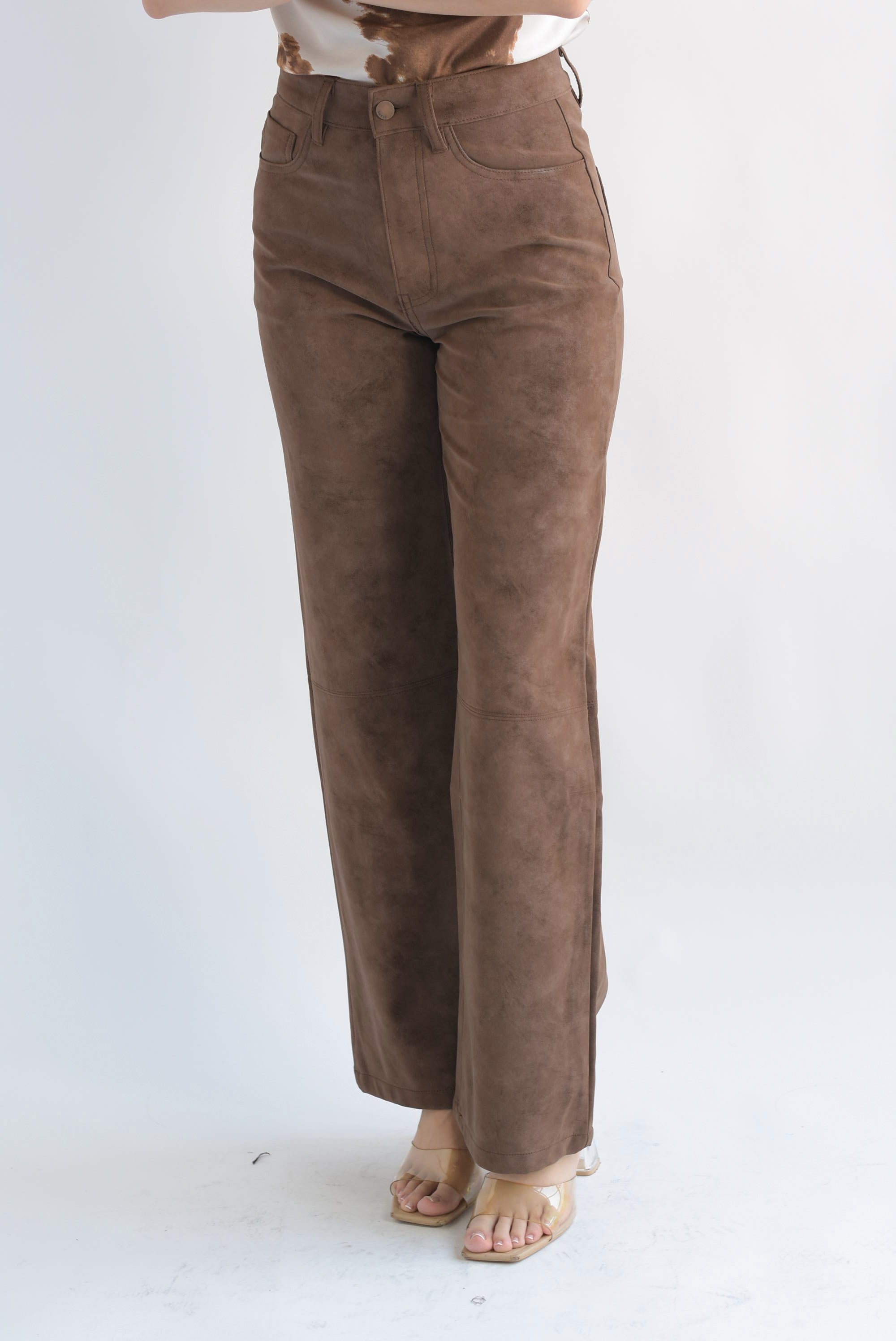 Pantalón suede costuras Chocolate