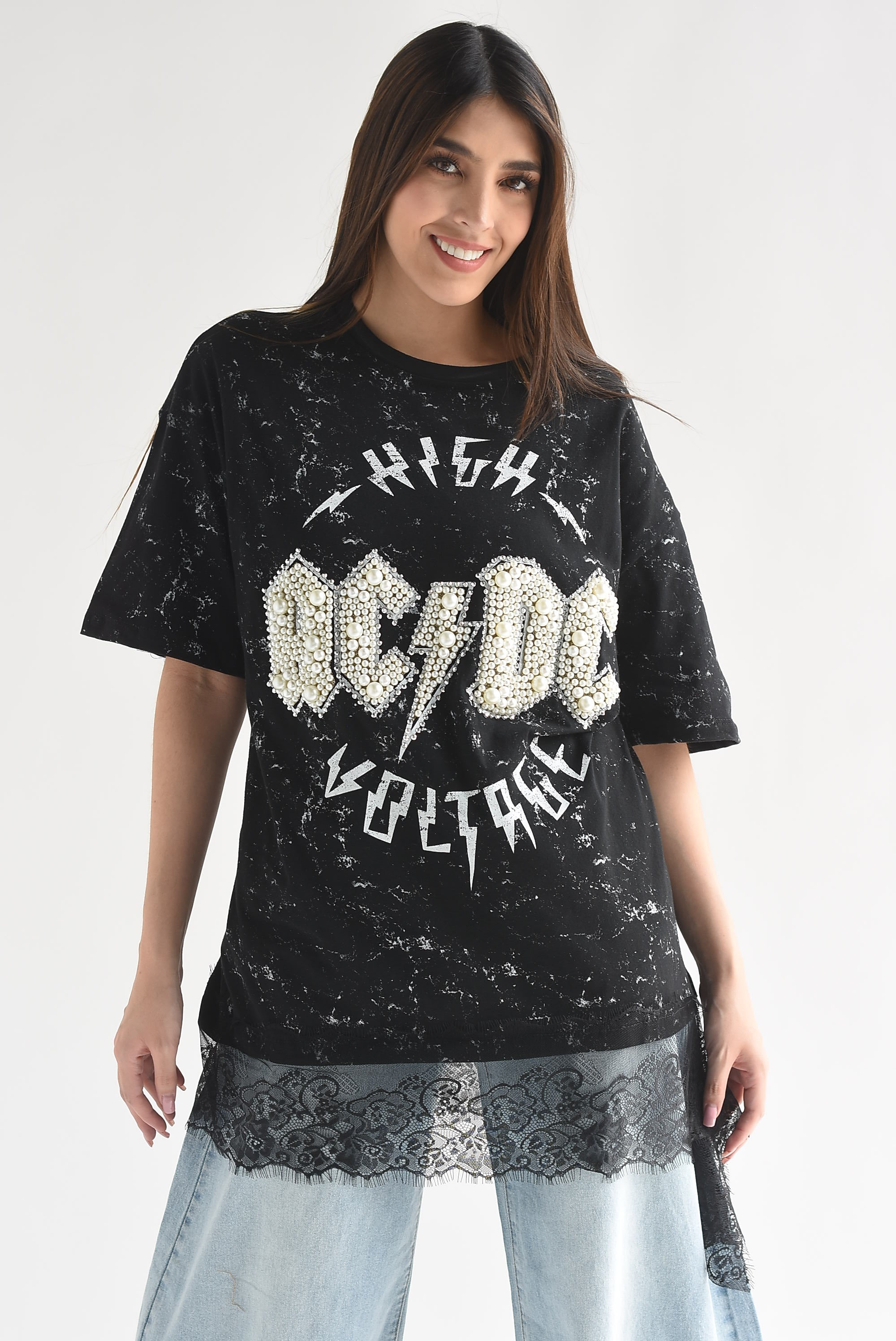 T-Shirt ACDC perlas olán encaje
