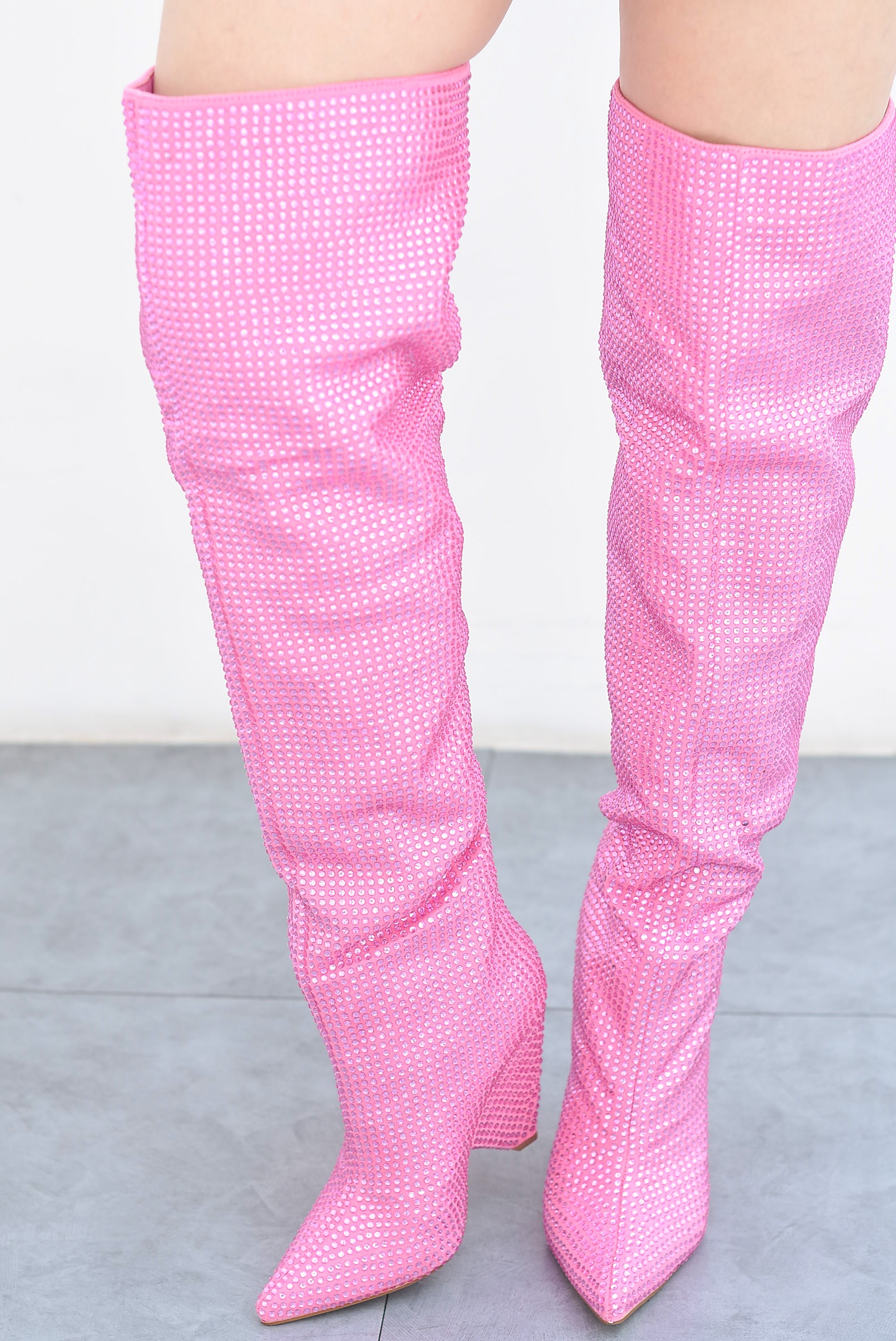 Bota alta brillos Rosa