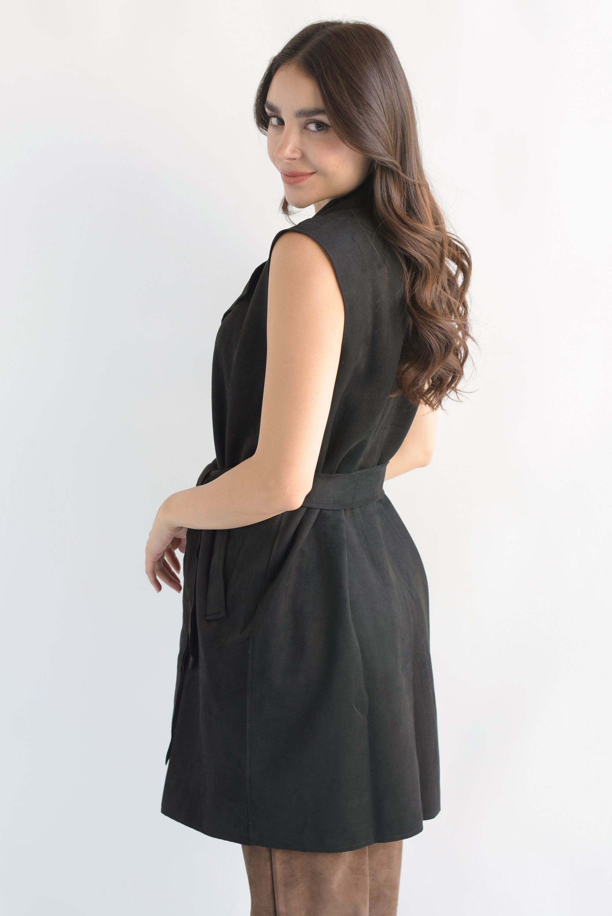 Chaleco largo cinta suede Negro