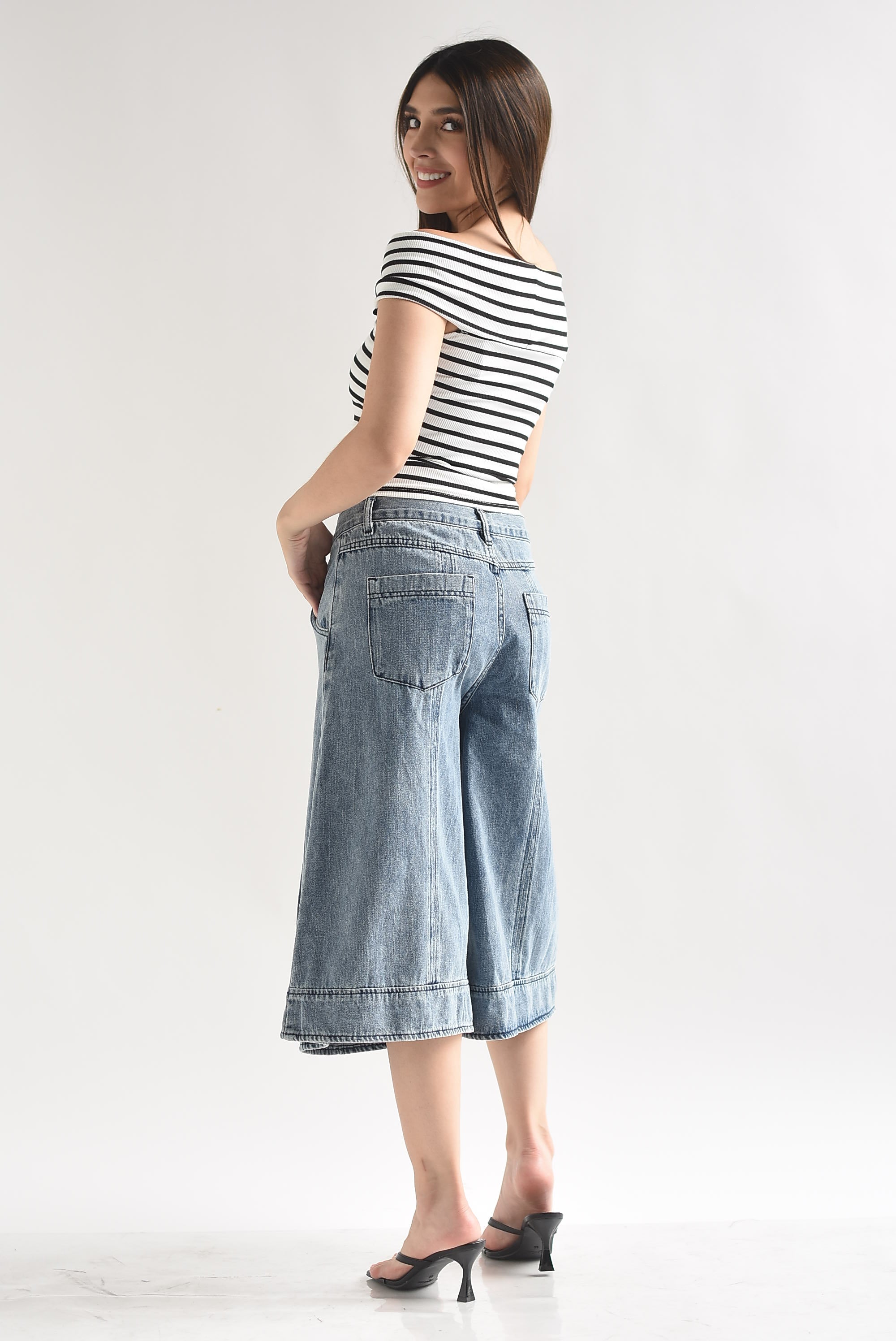 Bermuda Denim culotte pinzas