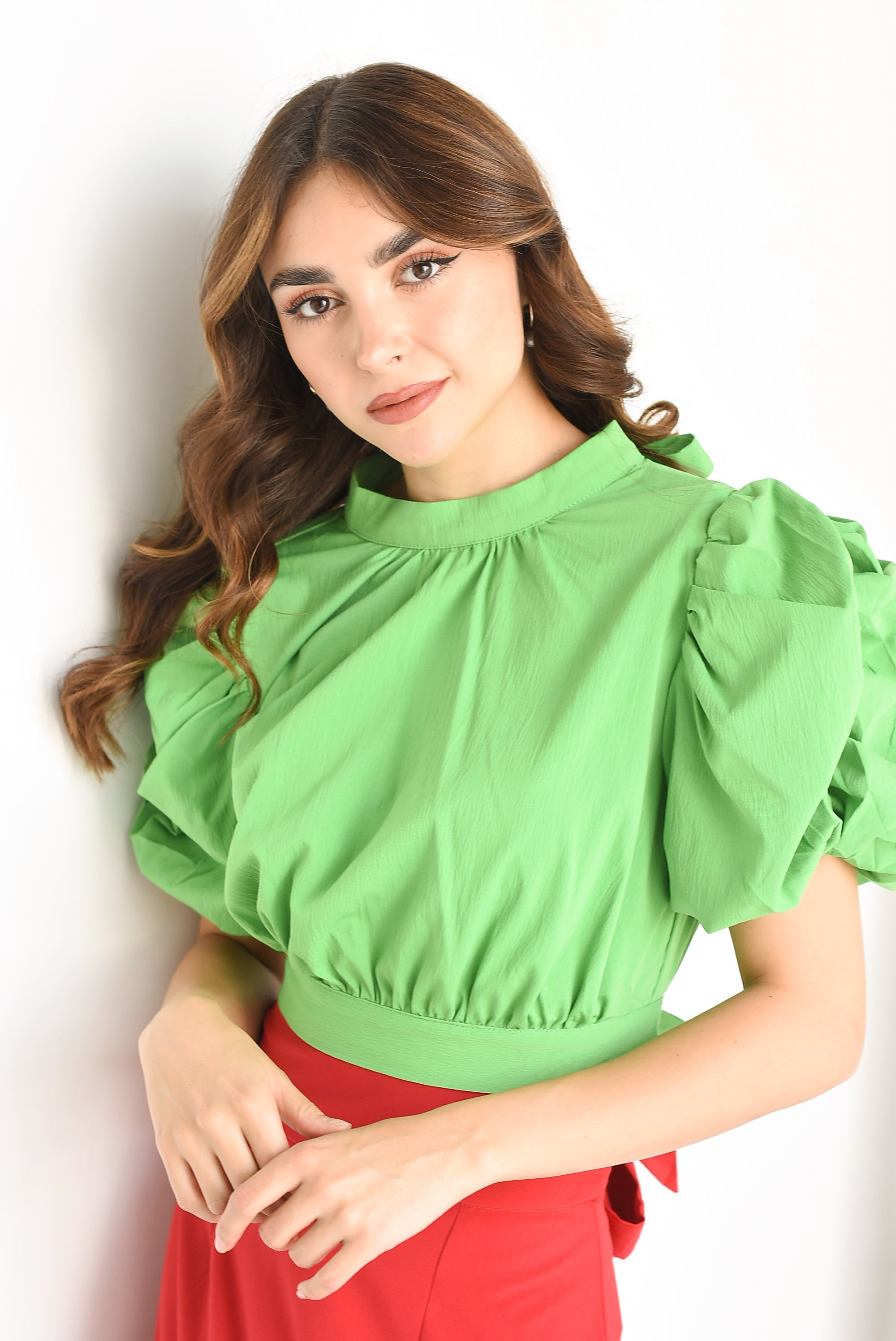 Blusa manga puffy cintas Verde