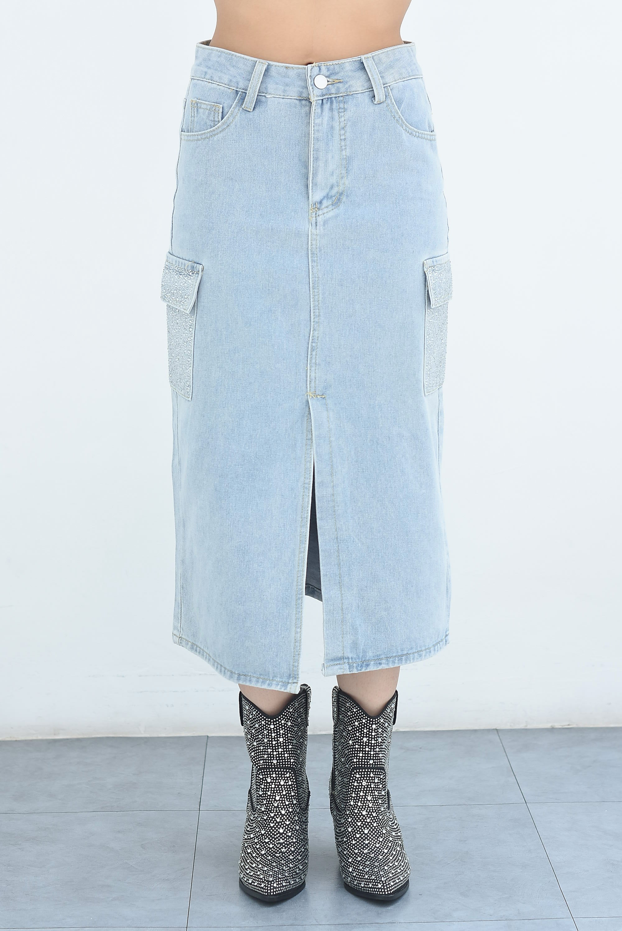 Falda denim cargo brillos Light