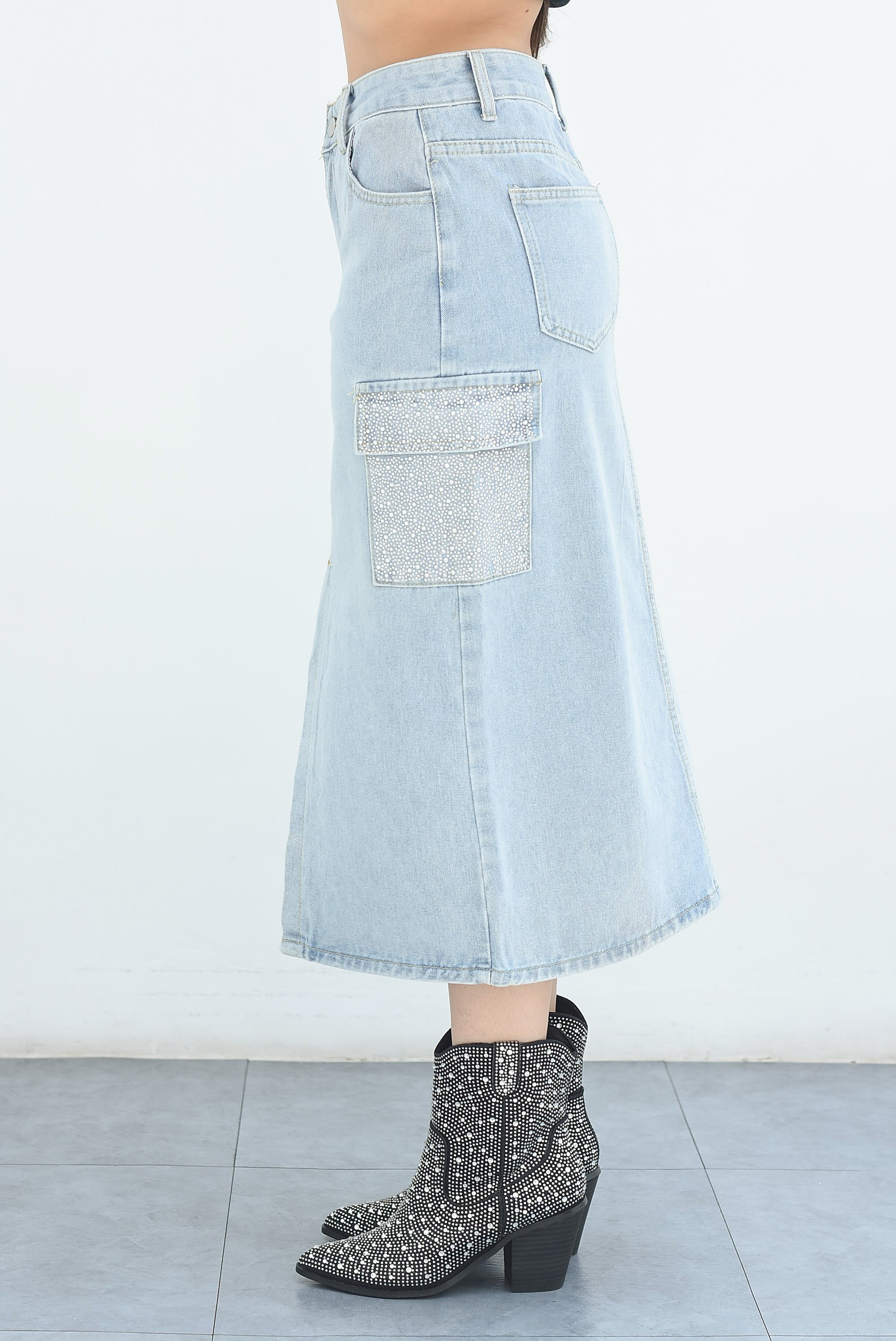 Falda denim cargo brillos Light