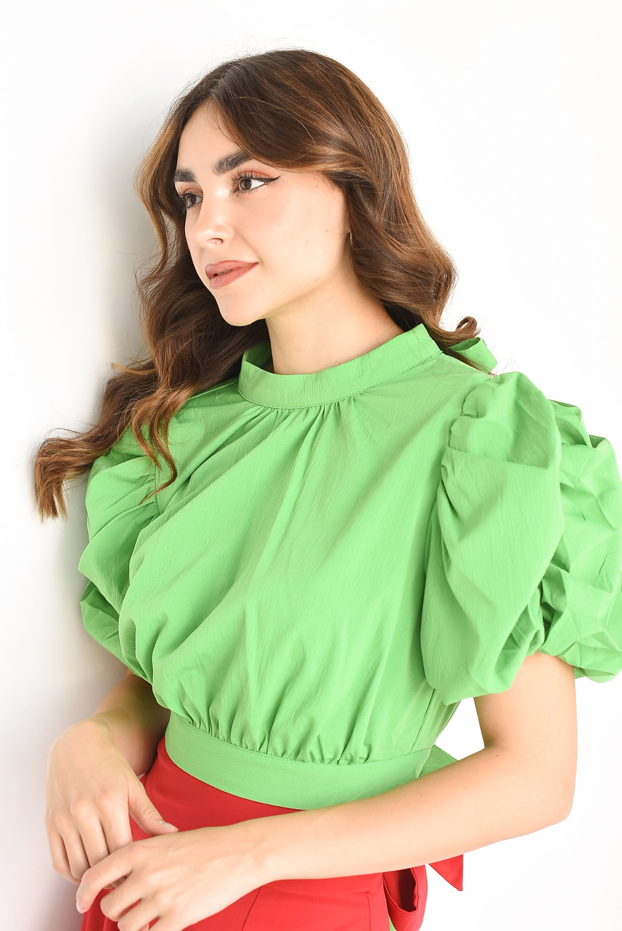 Blusa manga puffy cintas Verde