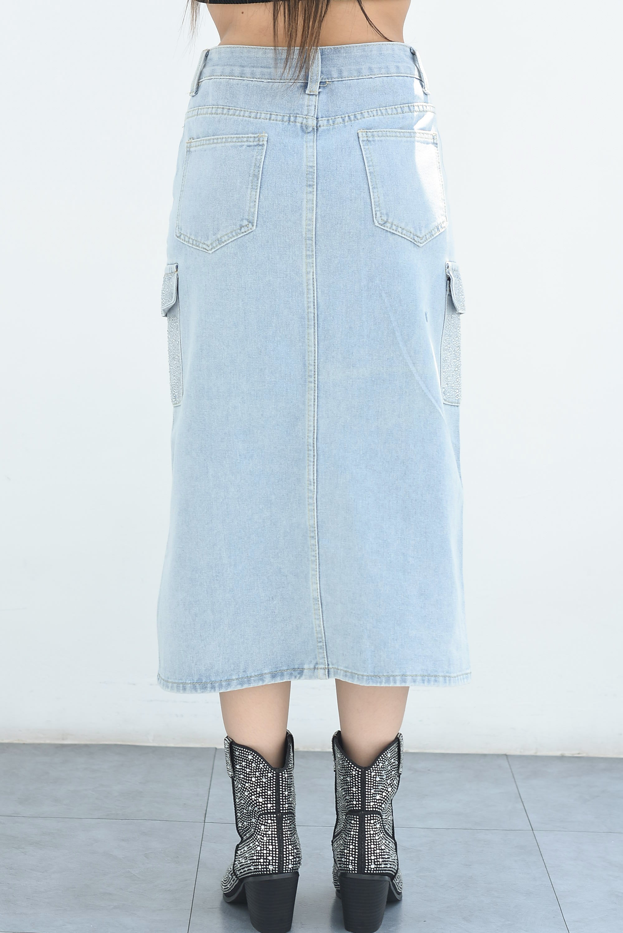 Falda denim cargo brillos Light