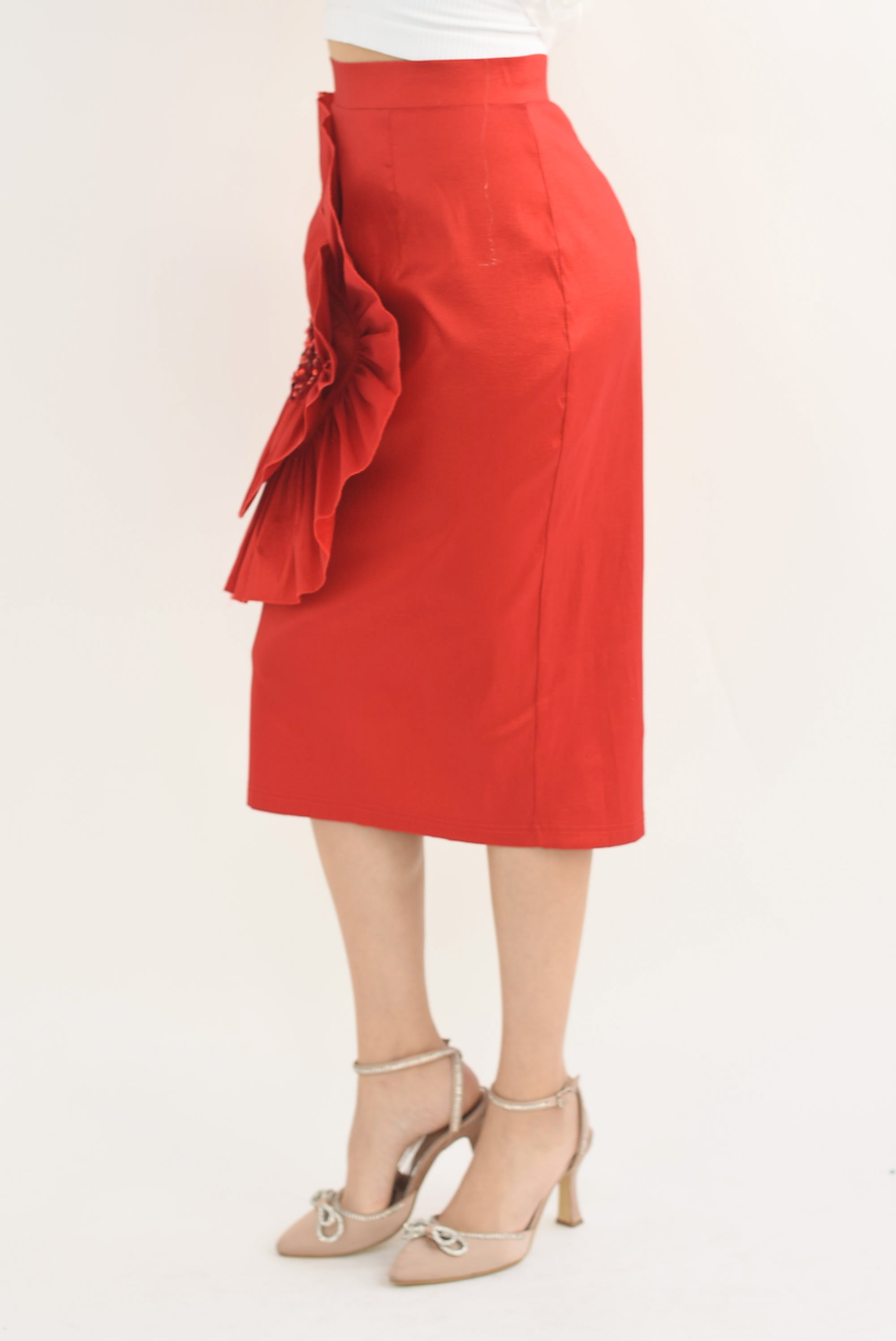 Falda recta maxi flor 3D Roja