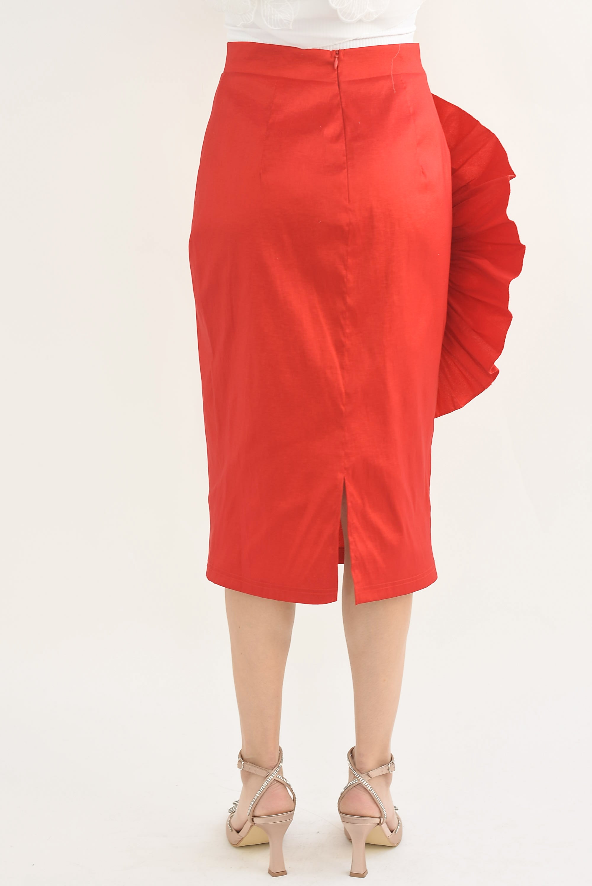 Falda recta maxi flor 3D Roja