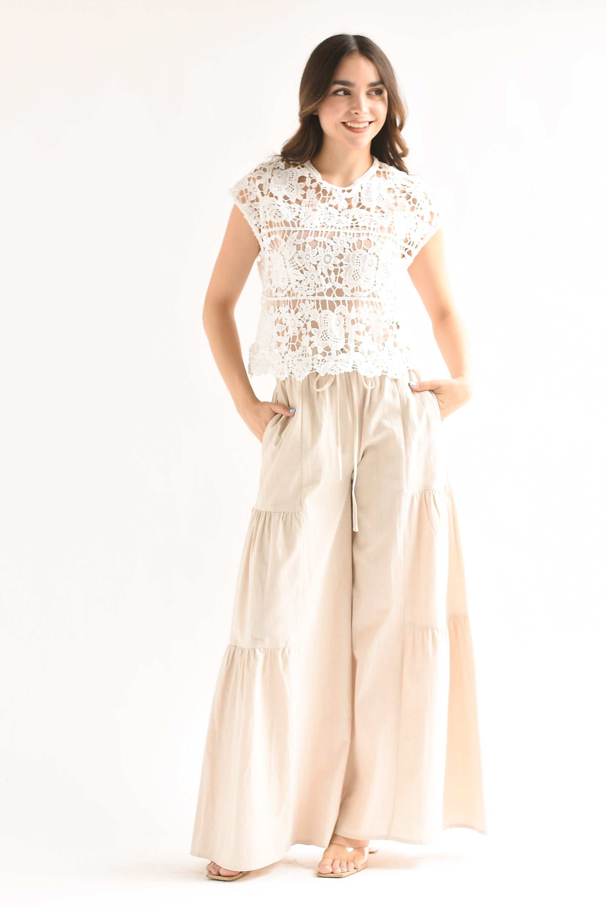 Pantalón boho algodón Crudo