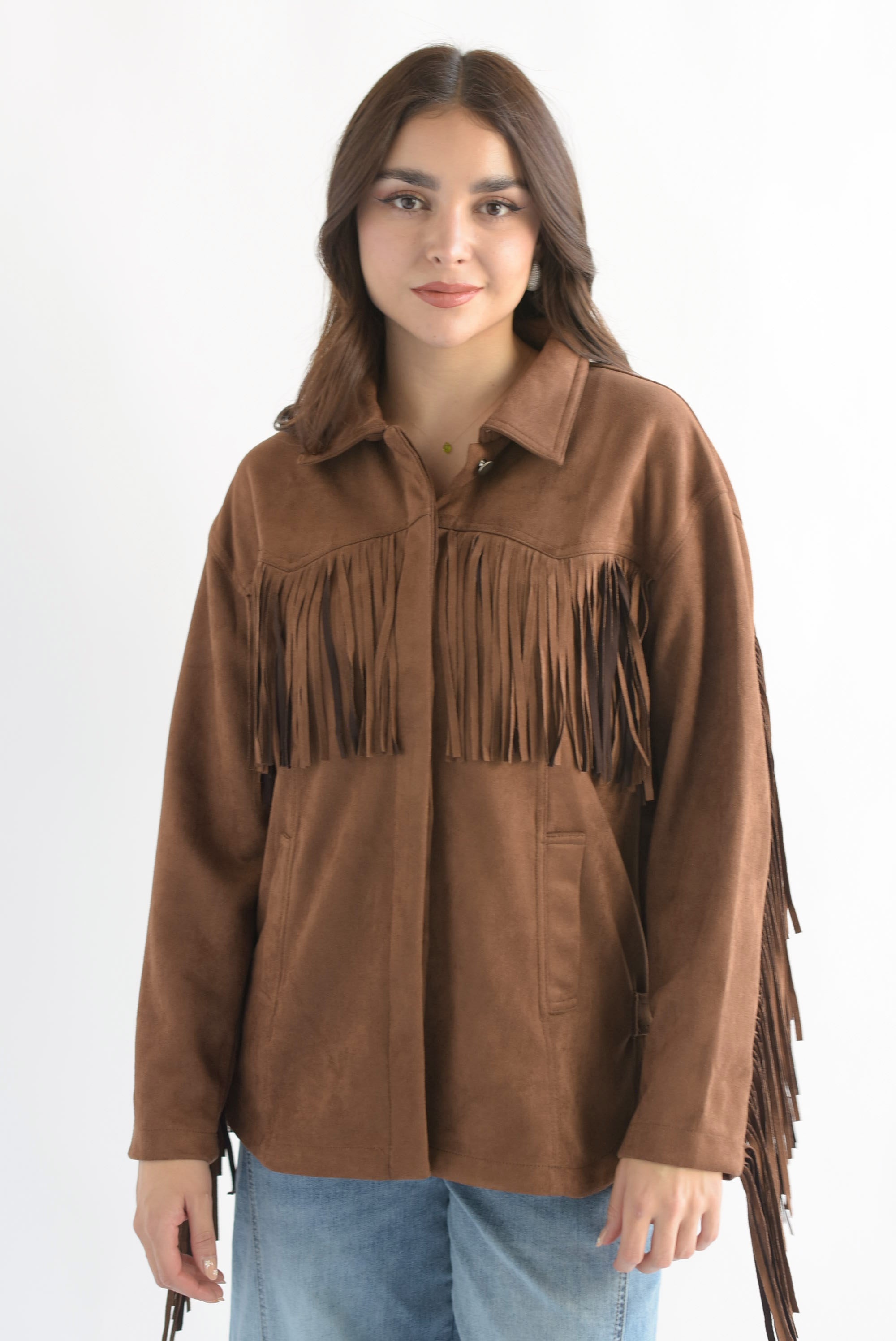 Shacket suede flecos Café