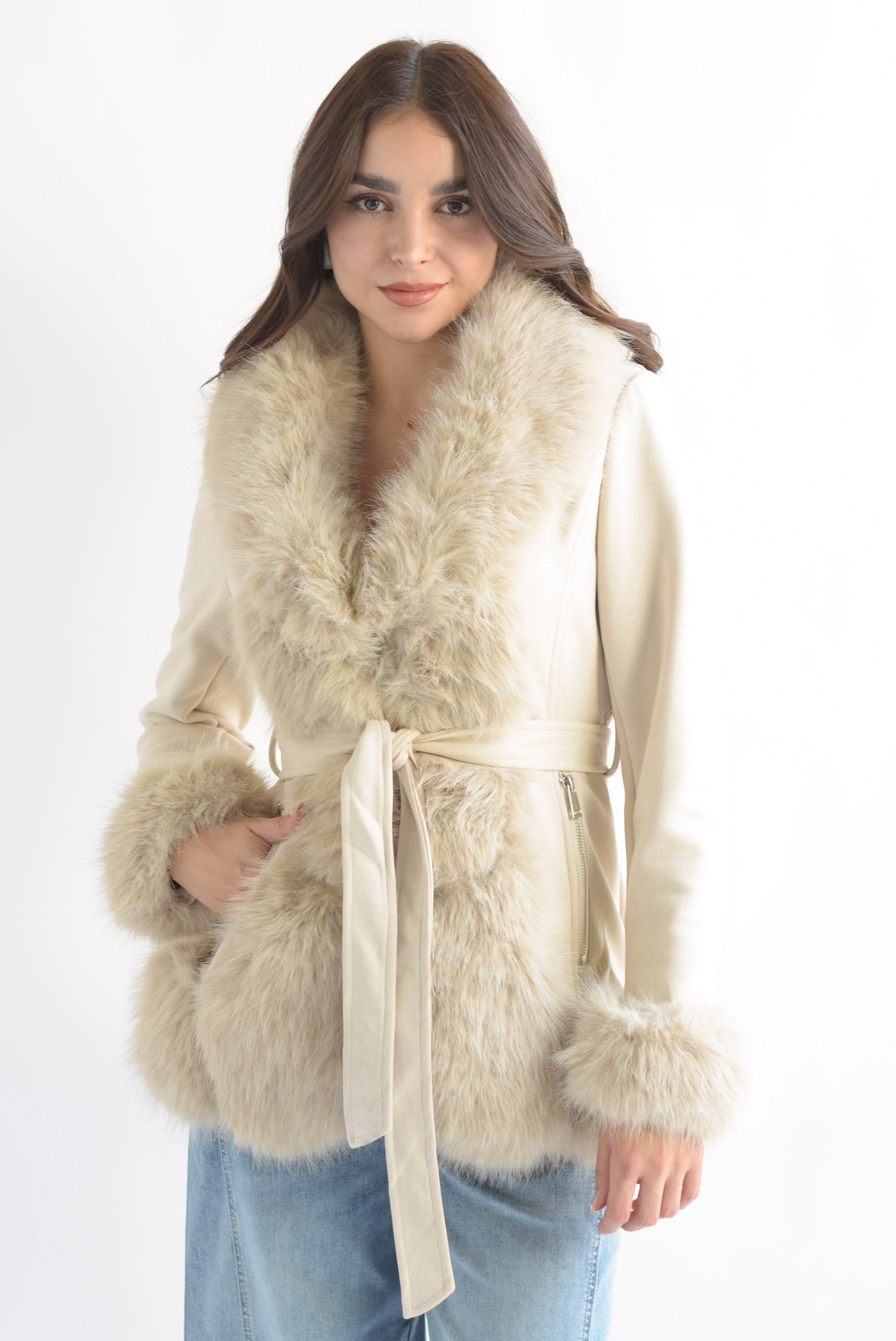 Abrigo suede faux fur Ivory