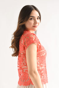 Fashion Styled Blusa calada flores Coral