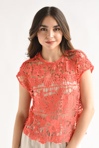 Fashion Styled Blusa calada flores Coral