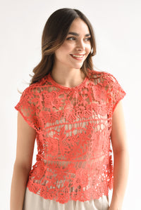 Fashion Styled Blusa calada flores Coral