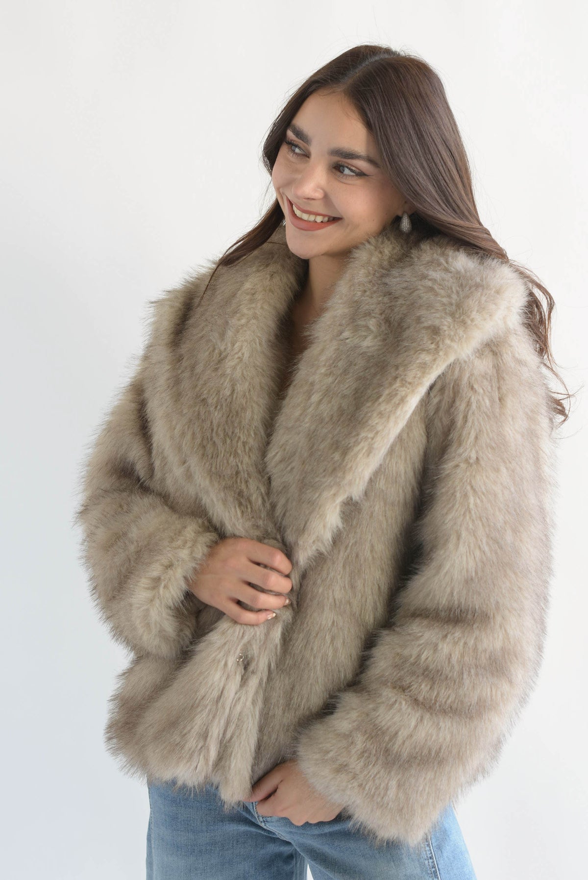 Abrigo bitono faux fur Moka