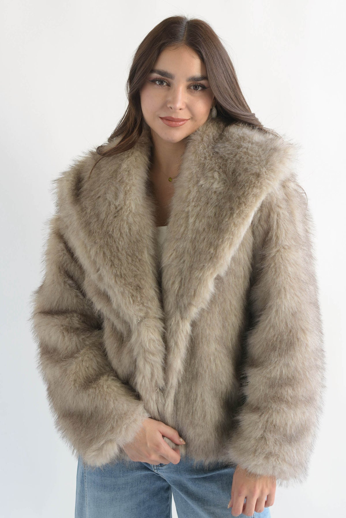 Abrigo bitono faux fur Moka