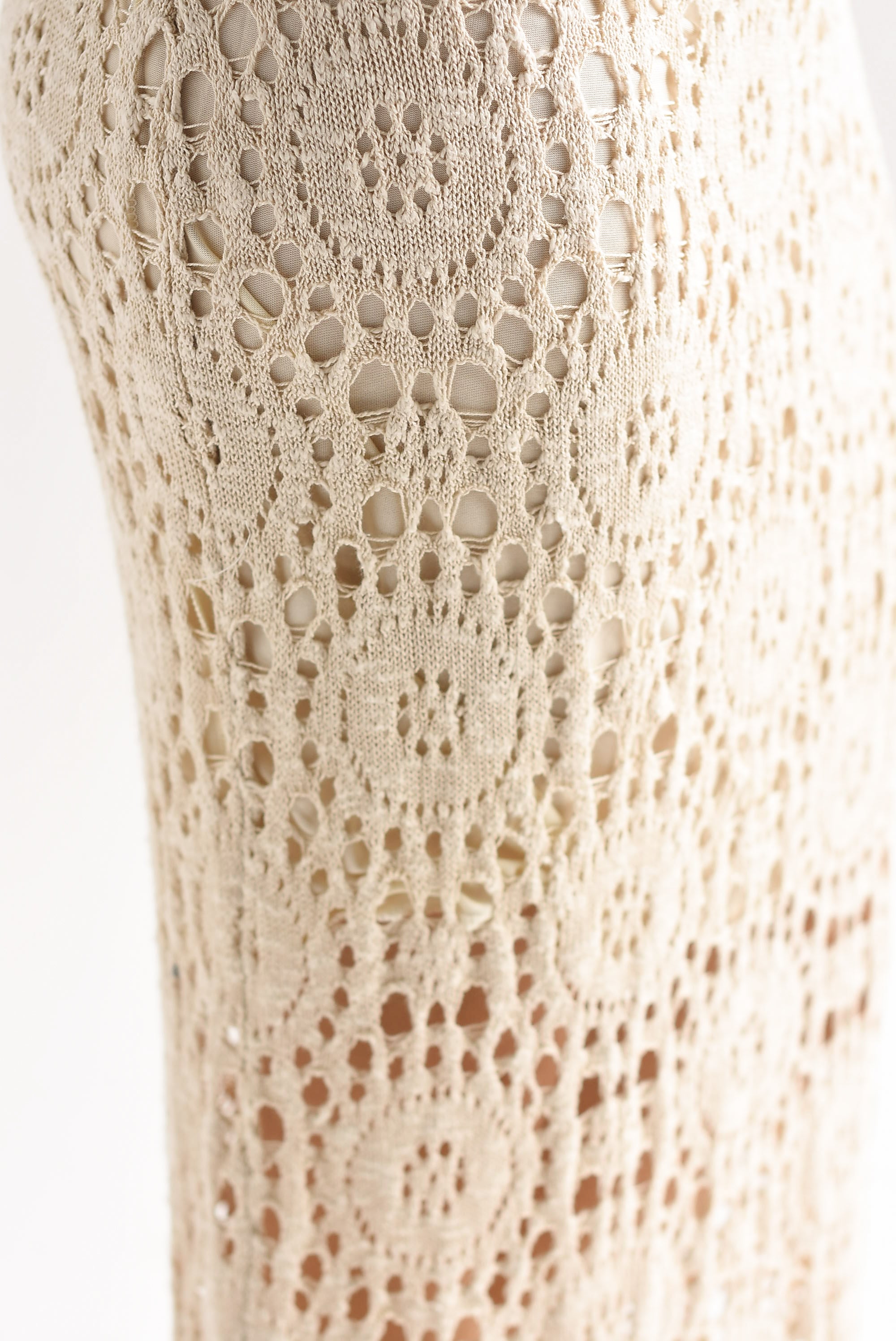 Falda larga crochet flecos Crudo