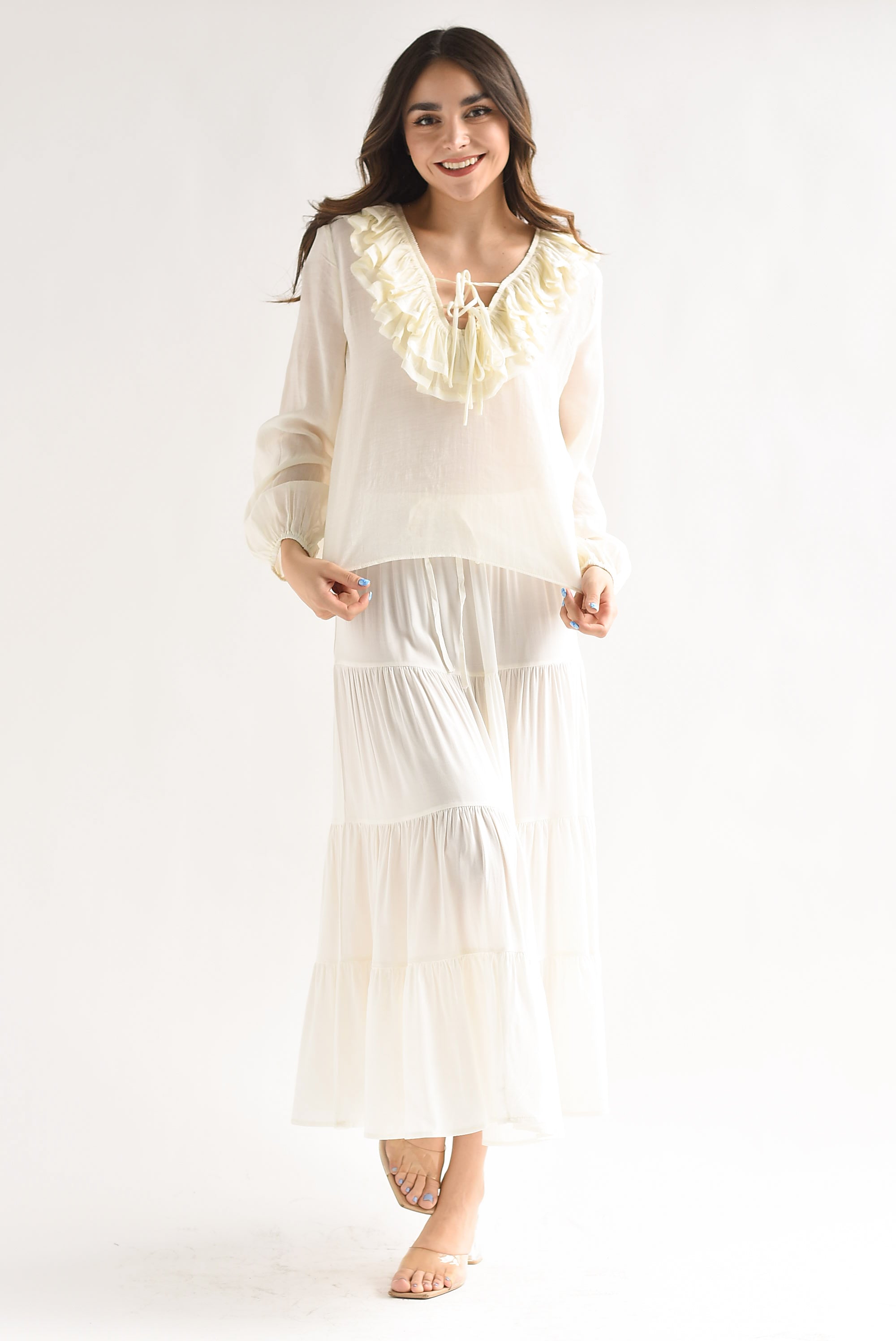 Falda midi boho olanes Ivory