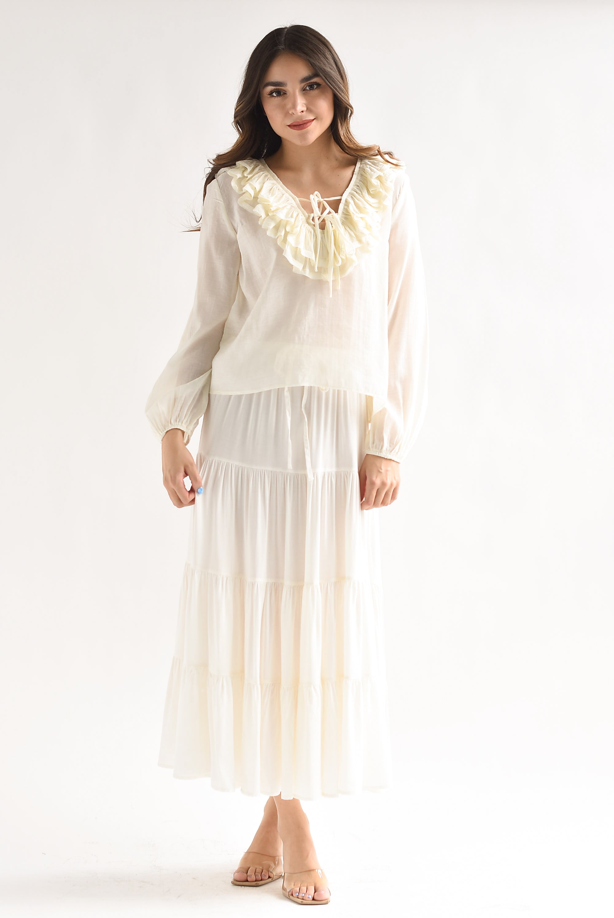 Falda midi boho olanes Ivory
