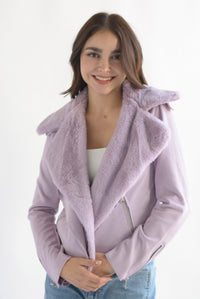 Fashion Styled Chamarra biker suede fur Lila