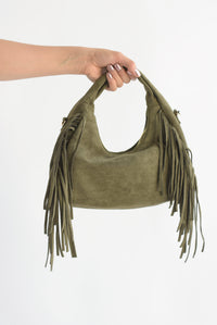 Fashion Styled Bolsa suede flecos Verde Olivo