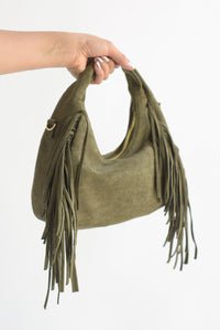 Fashion Styled Bolsa suede flecos Verde Olivo