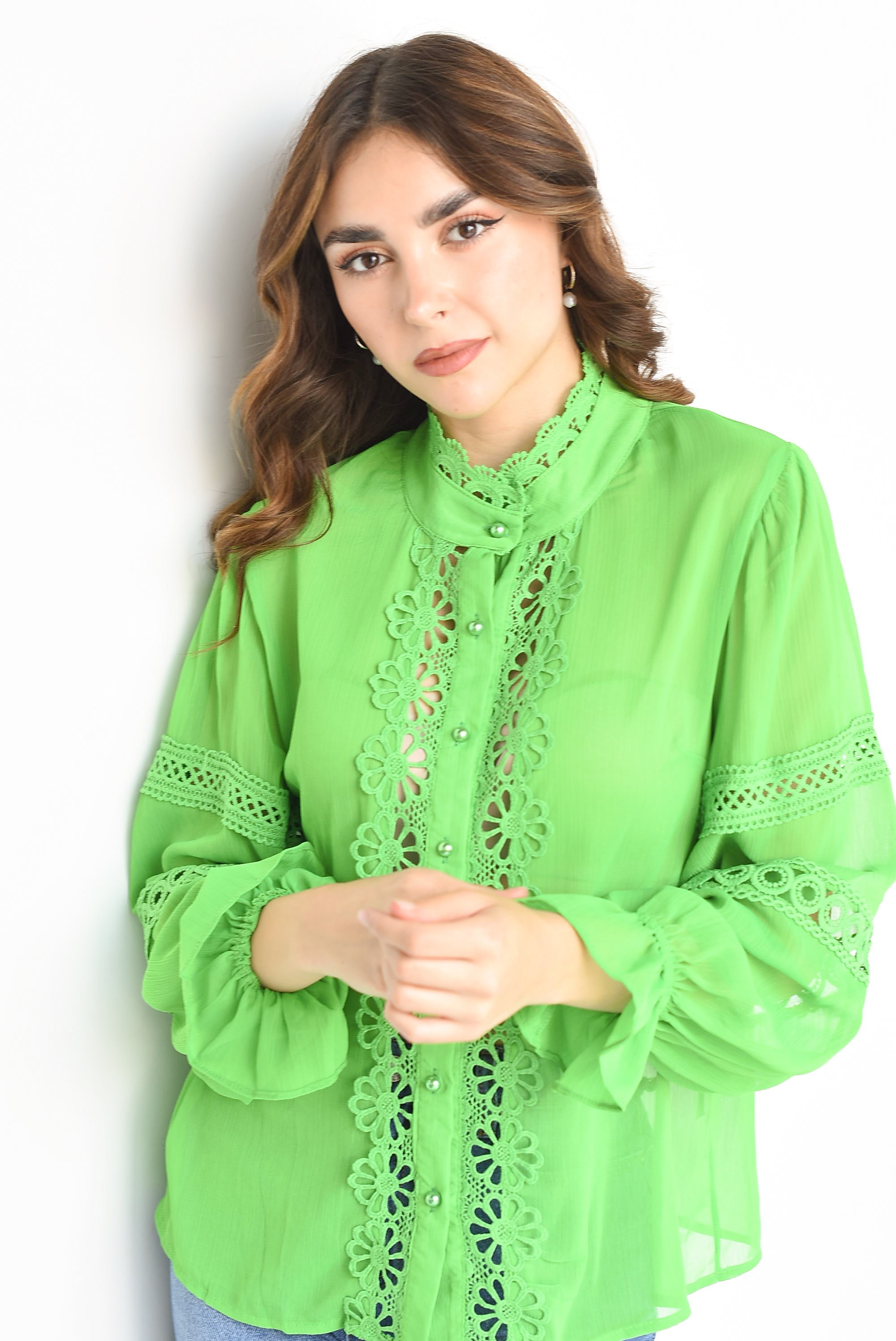 Blusa gasa tira bordada Verde