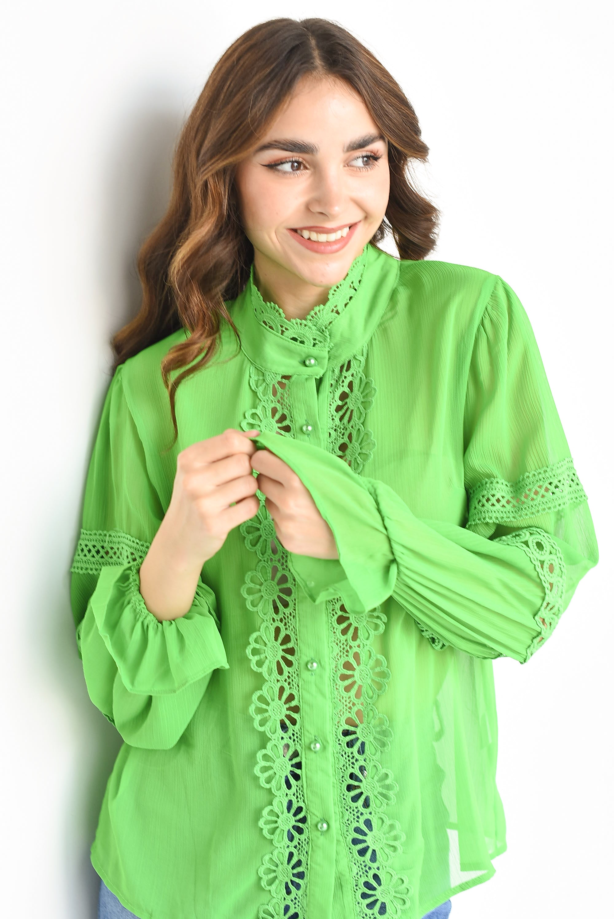 Blusa gasa tira bordada Verde