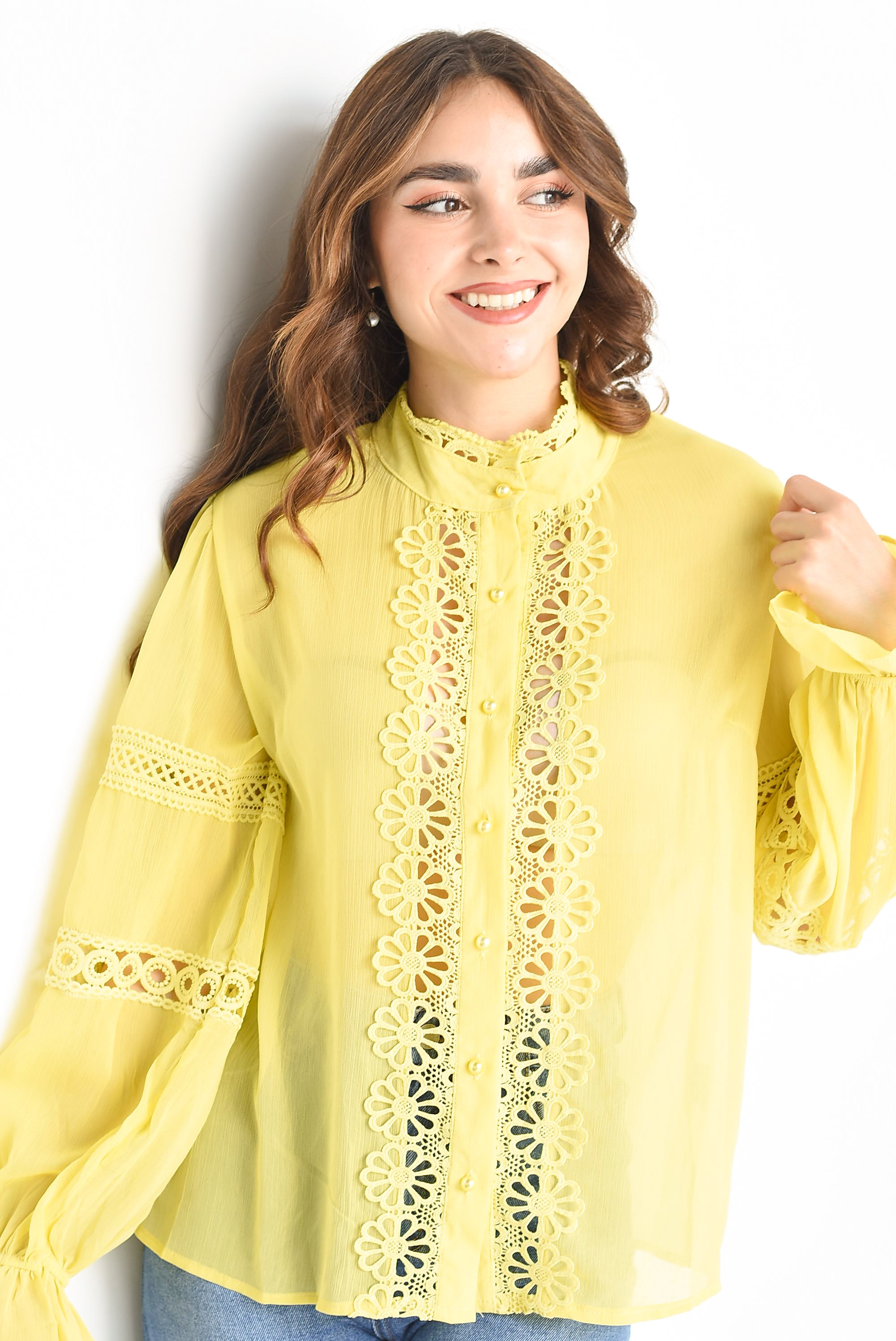 Blusa gasa tira bordada Amarilla