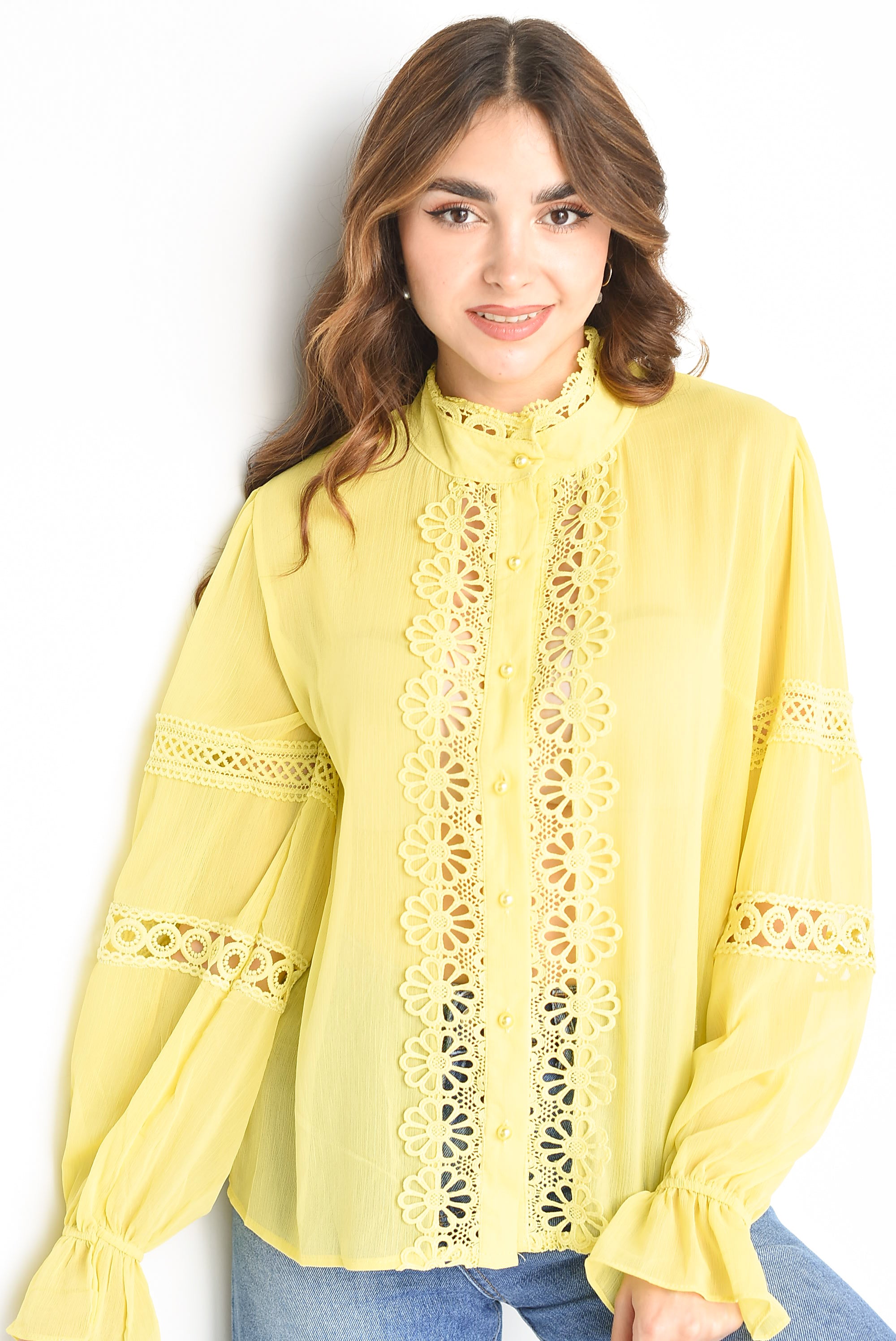 Blusa gasa tira bordada Amarilla