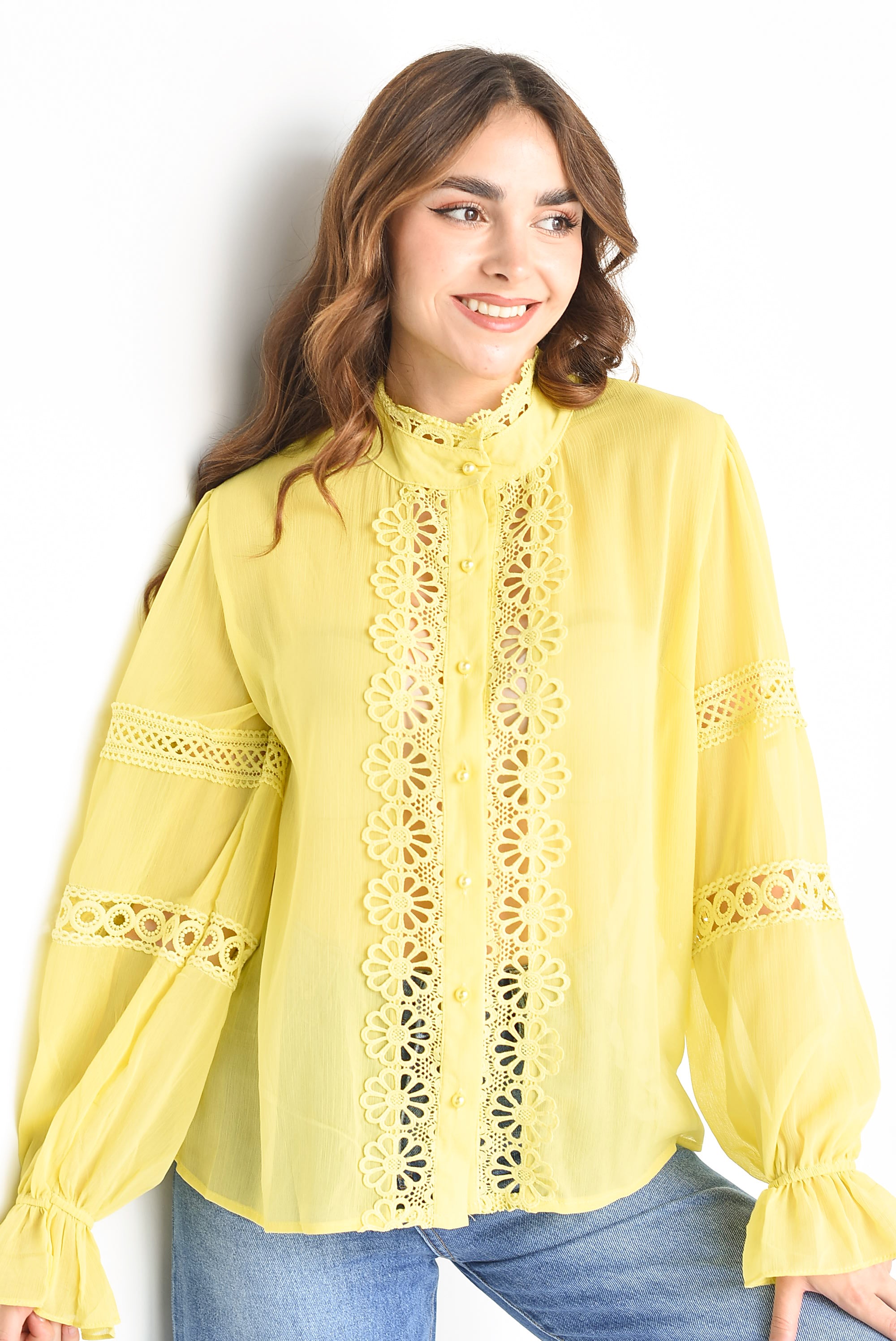Blusa gasa tira bordada Amarilla