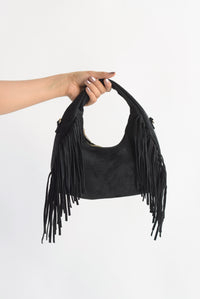Fashion Styled Bolsa suede flecos Negro